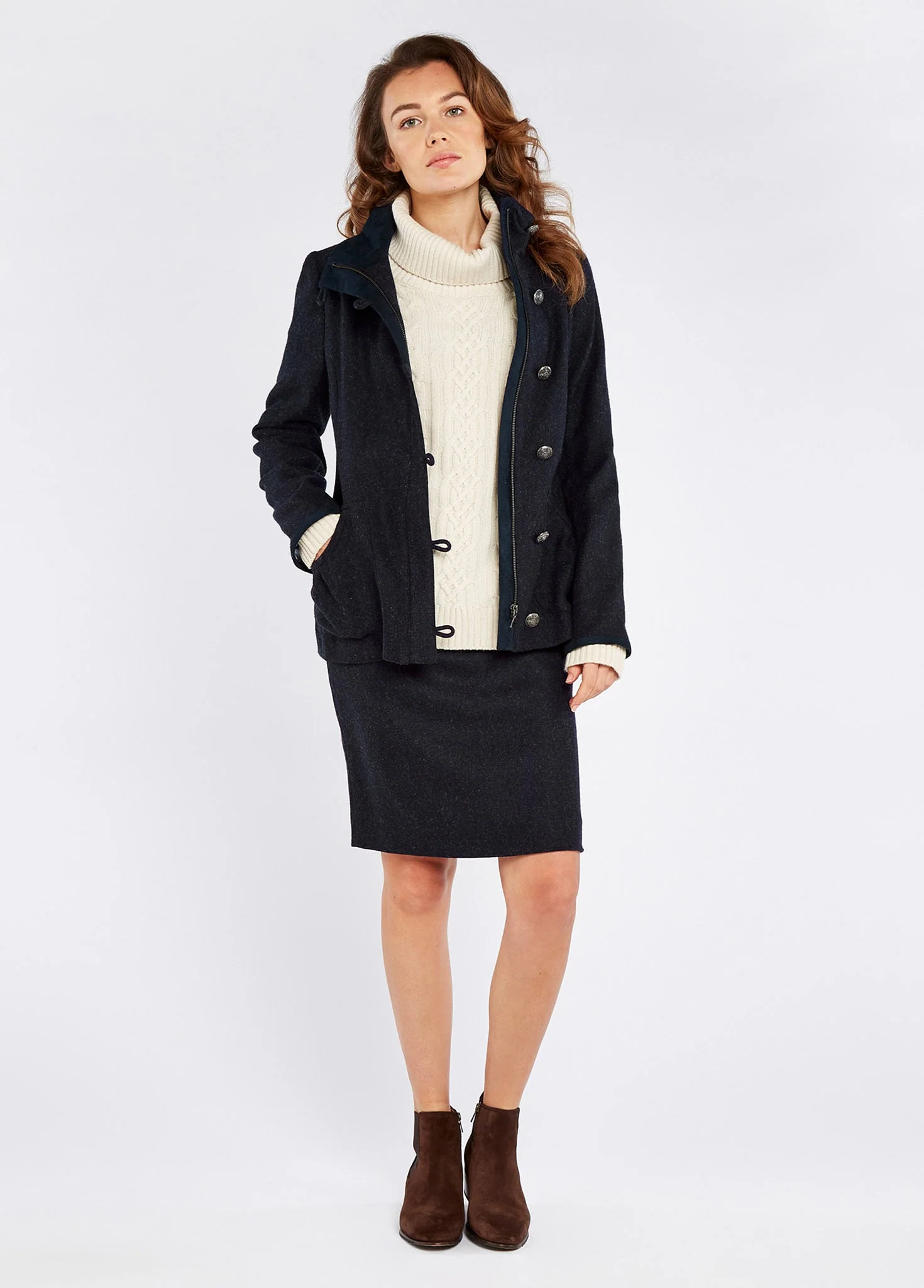 Bracken Tweed Coat - Navy