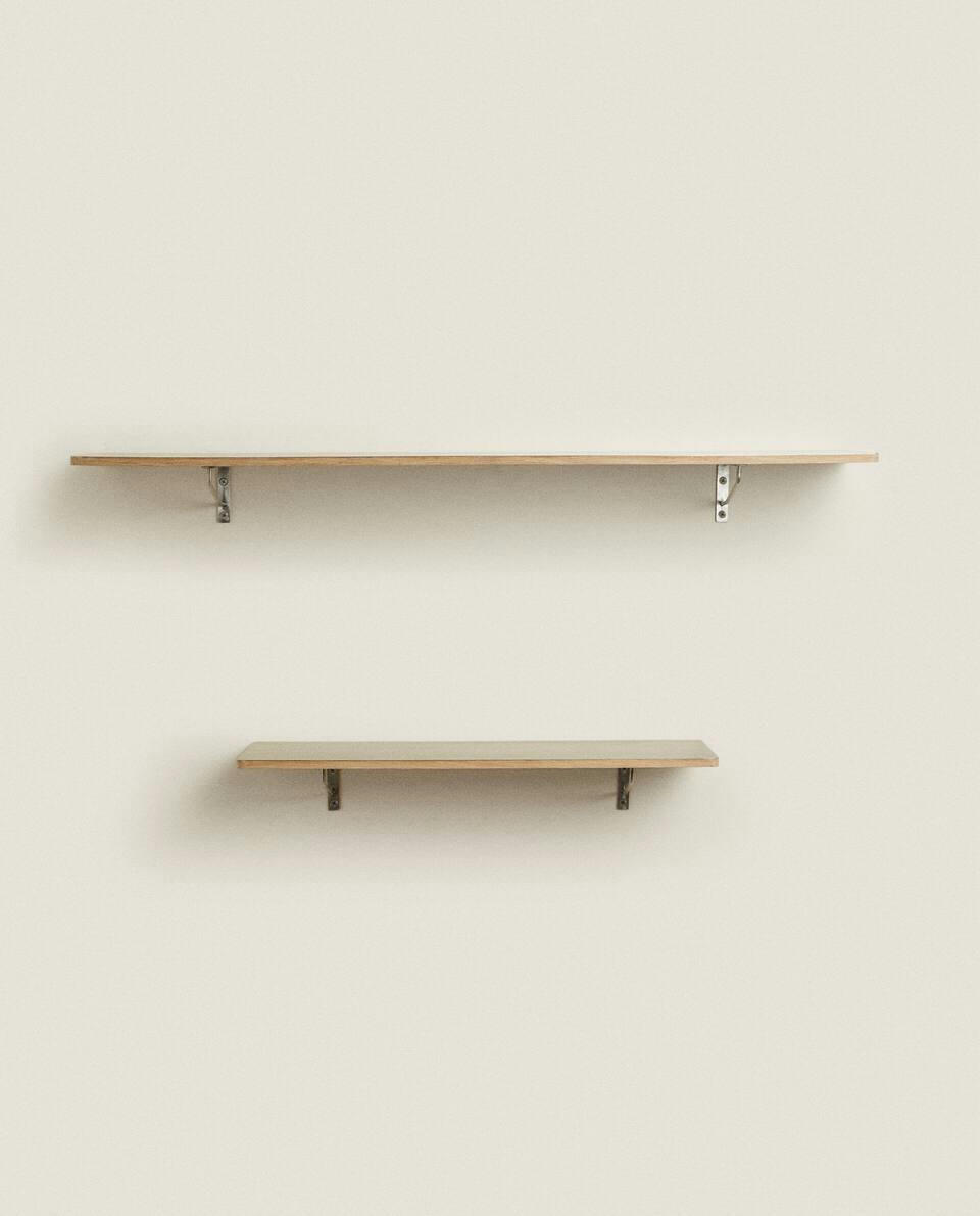 OAK SHELVING UNIT WITH METAL SUPPORT