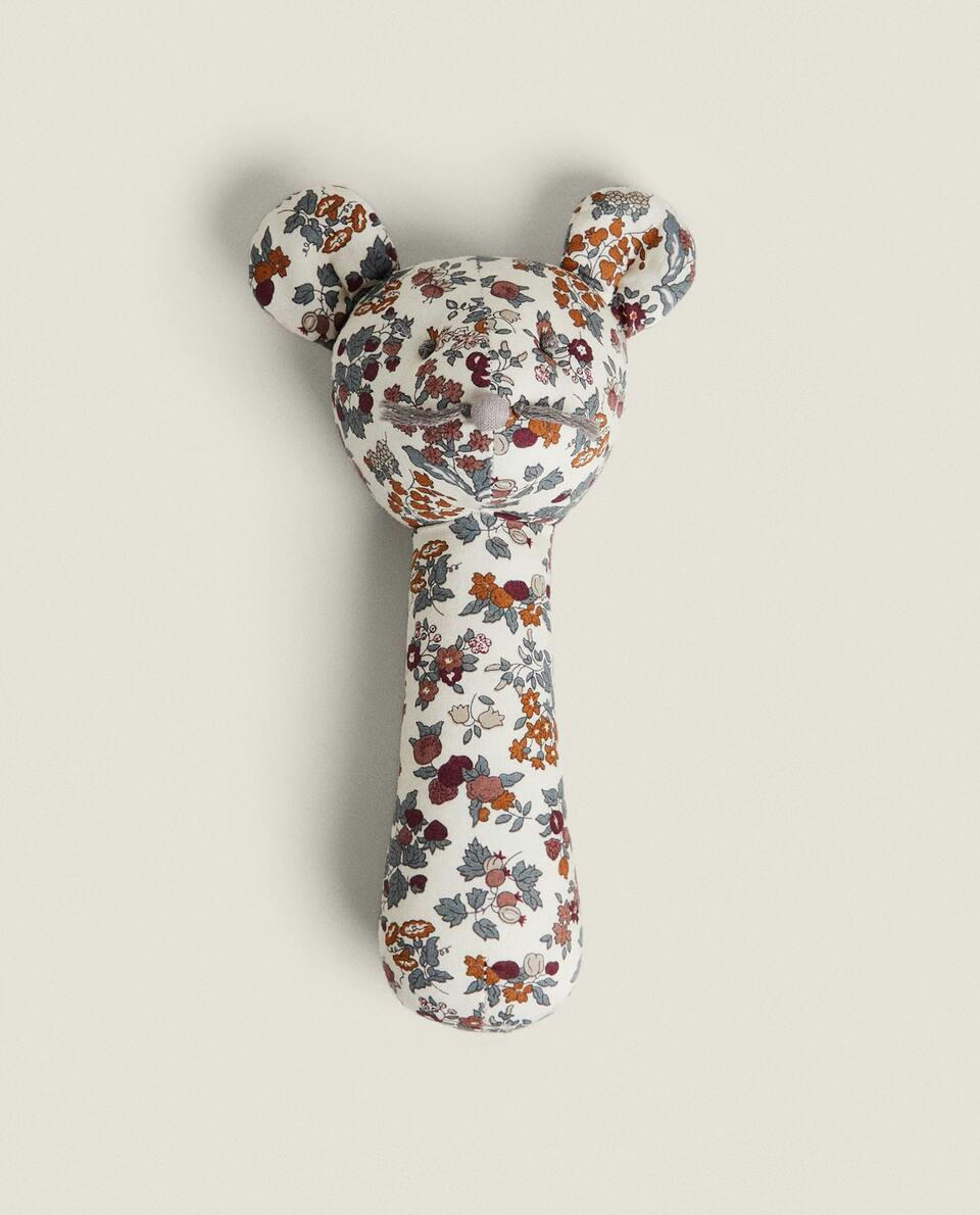 FLORAL PRINT FABRIC CHILDREN’S MOUSE RATTLE