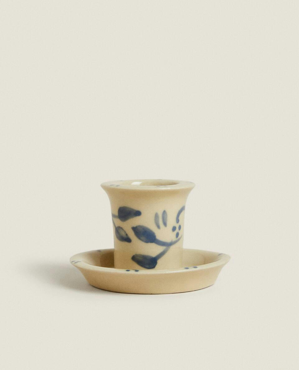 PAINTED CERAMIC CHRISTMAS CANDLESTICK HOLDER