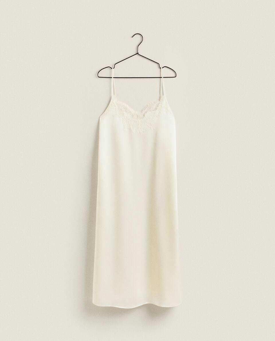 SATIN NIGHTDRESS WITH BLONDE LACE