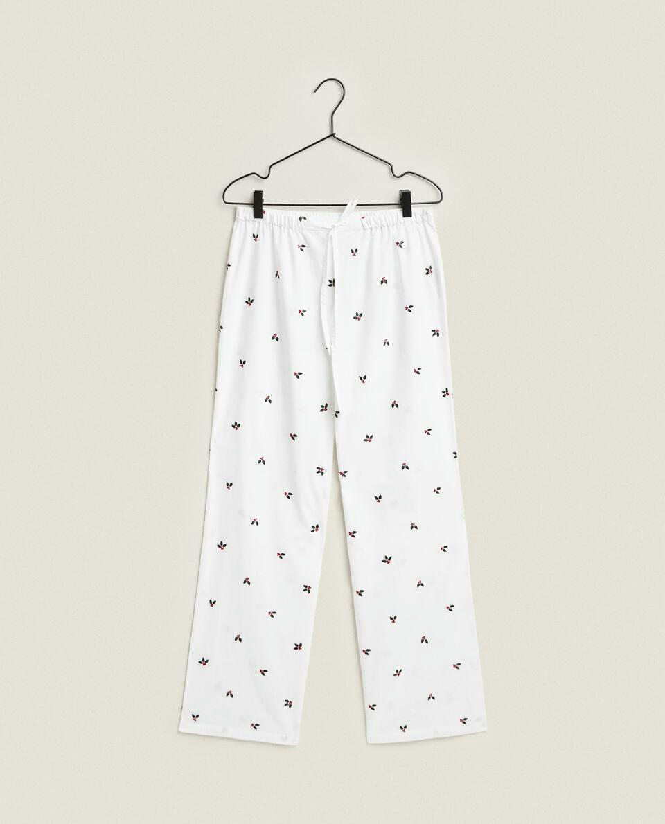 COTTON PYJAMA BOTTOMS WITH CHRISTMAS HOLLY