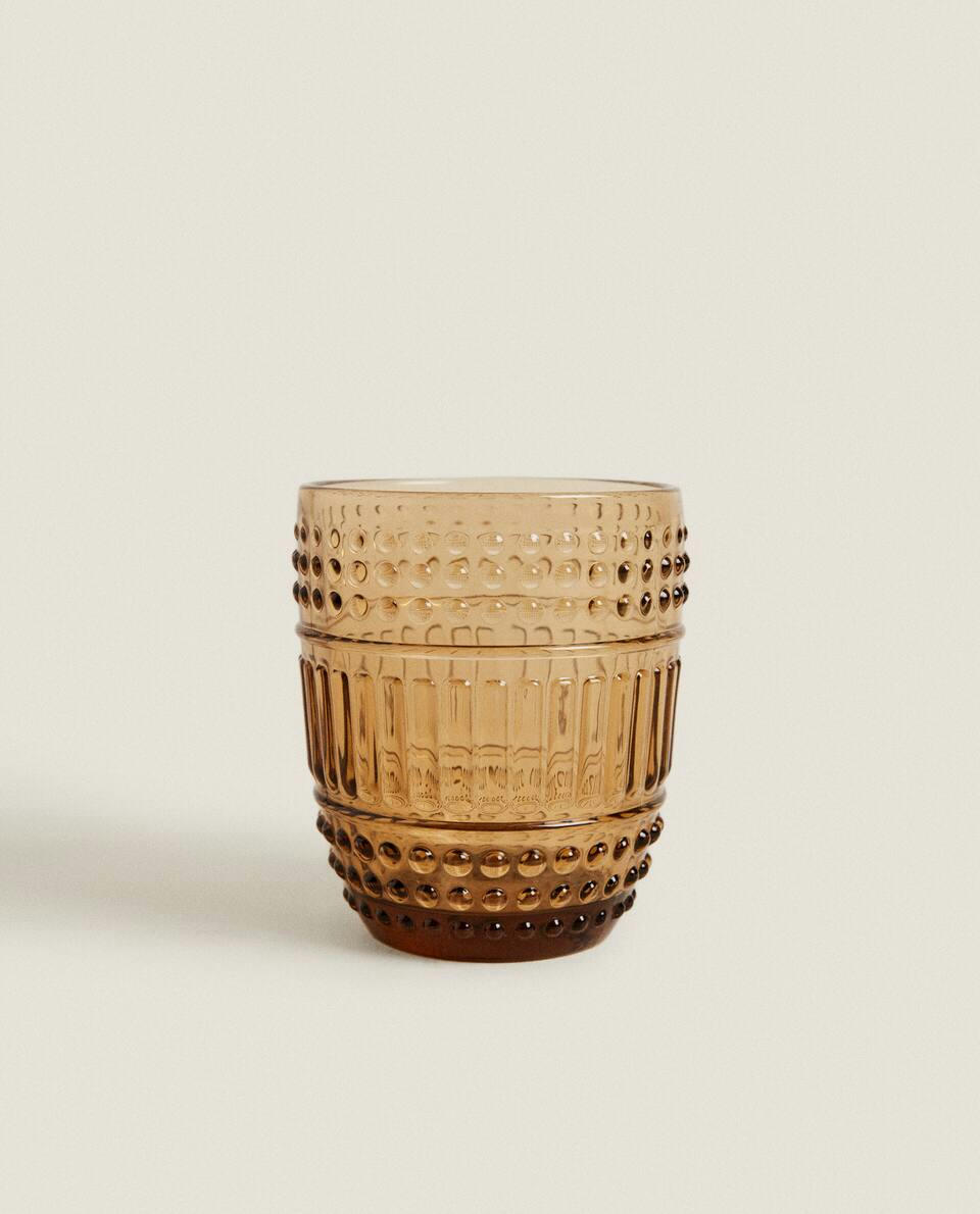 RAISED DESIGN GLASS TUMBLER