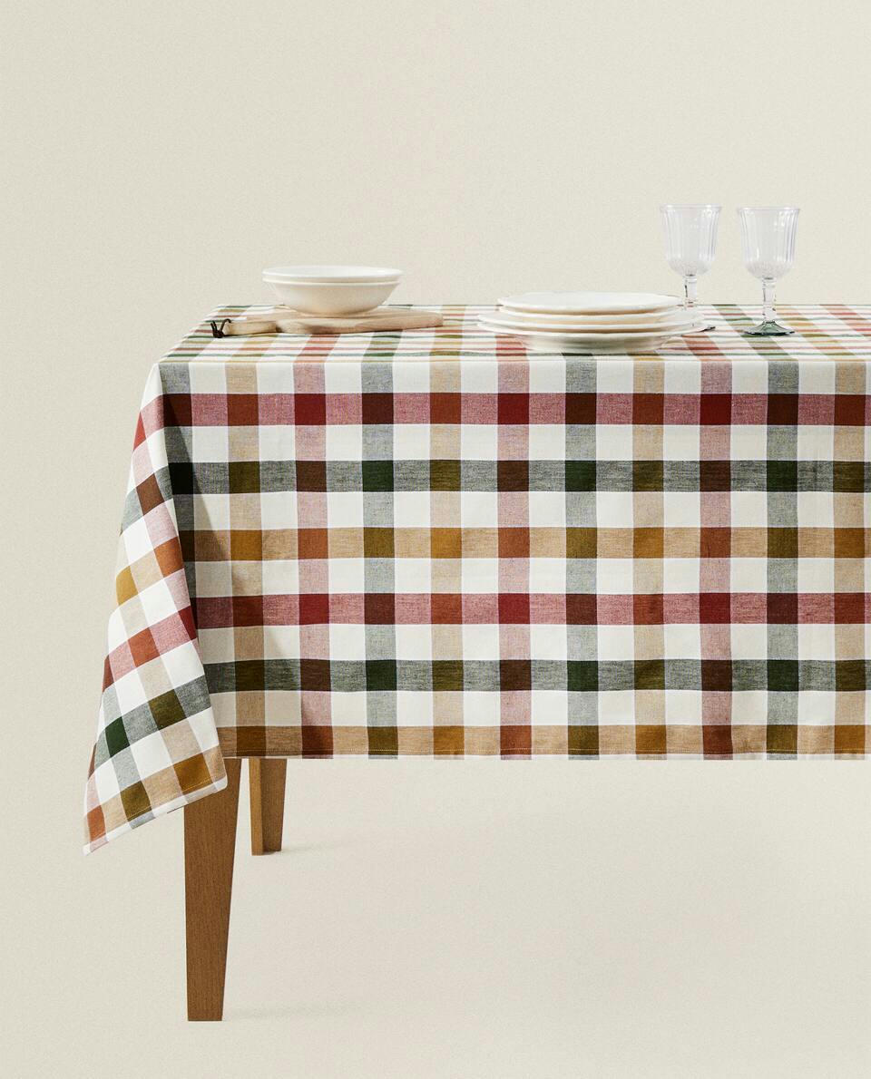DYED THREAD CHECK TABLECLOTH