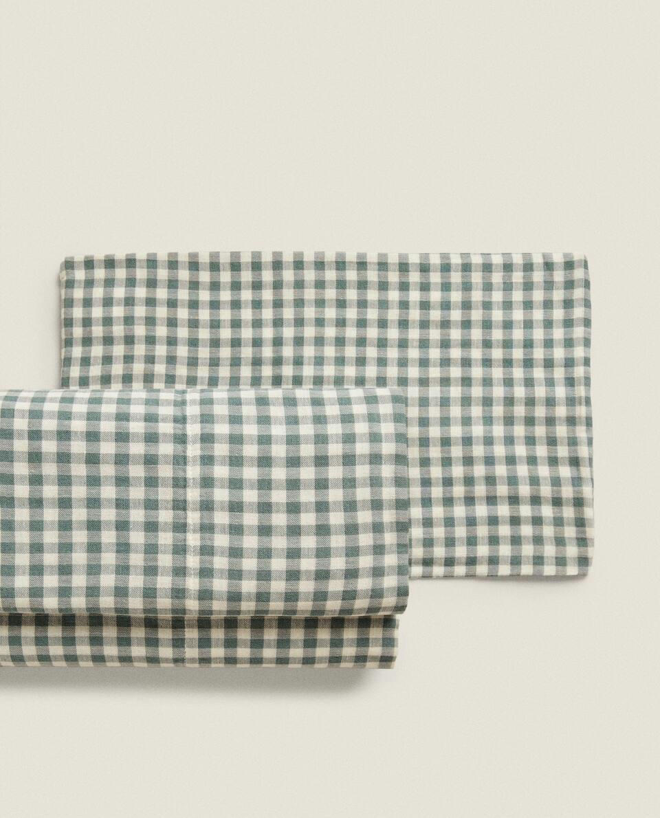 CHILDREN’S GINGHAM FLAT SHEET AND PILLOWCASE WITH SET