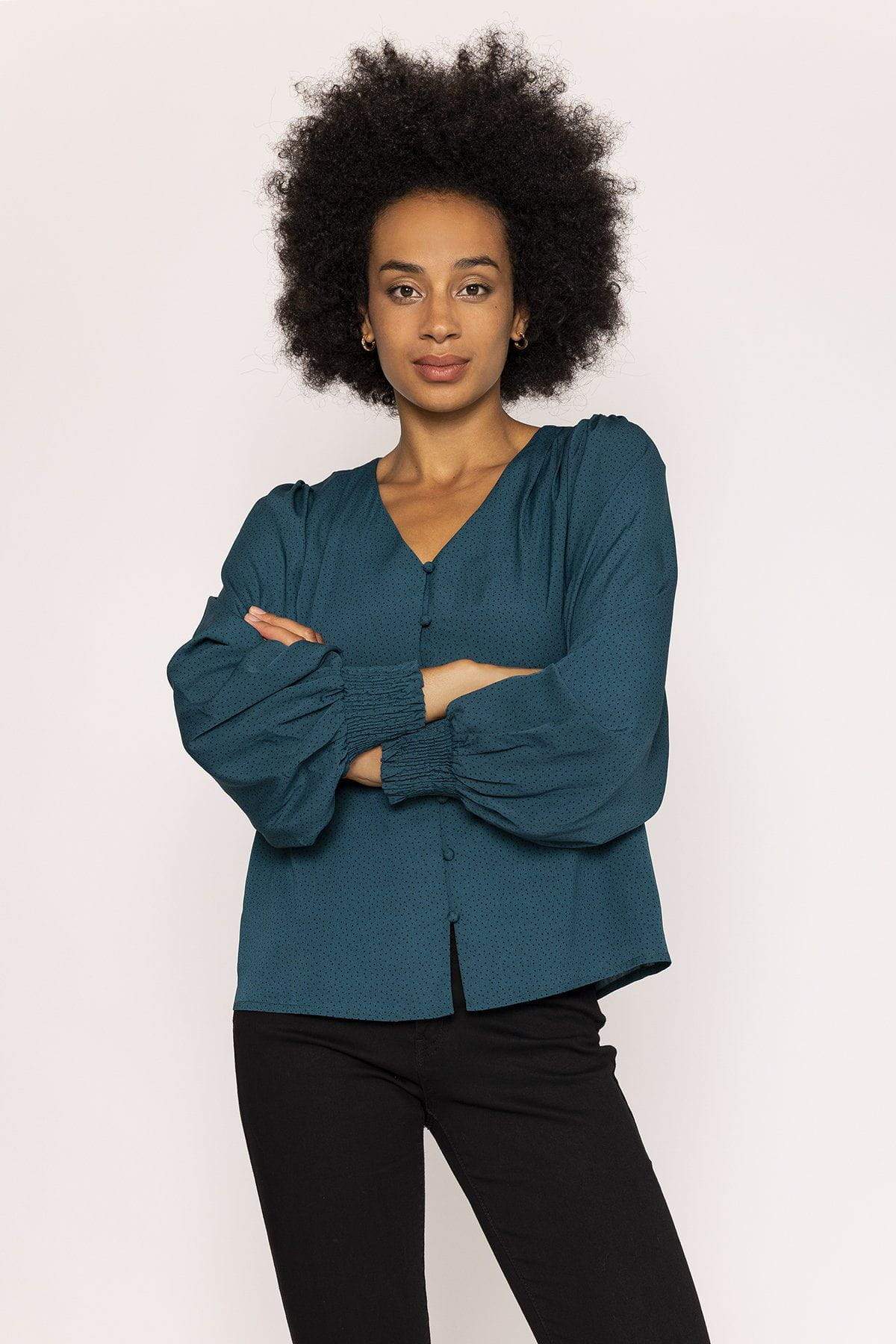 Polka Dot Print V Neck Top in Teal