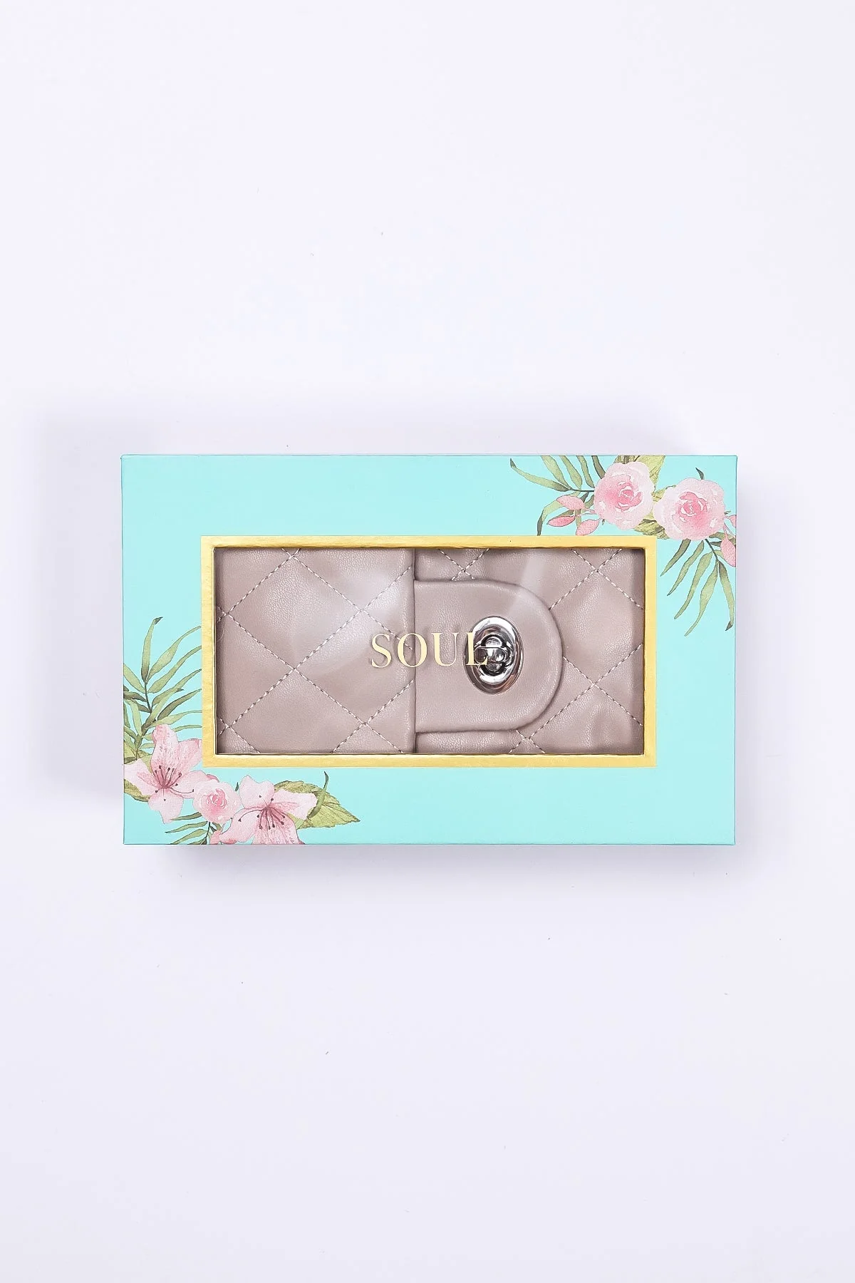 Boxed Quilted Crossbody Bag in Camel