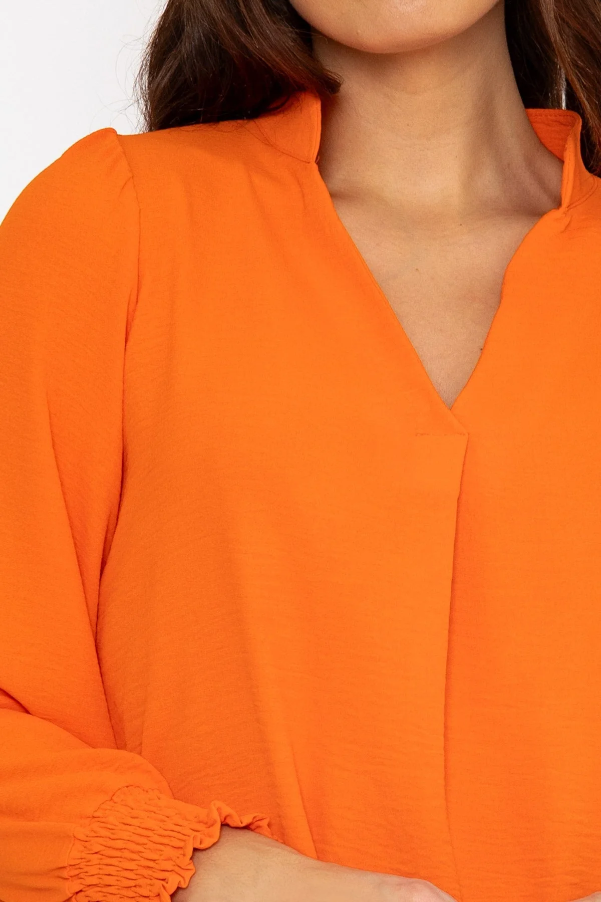 Long Sleeve Collarless Top in Orange