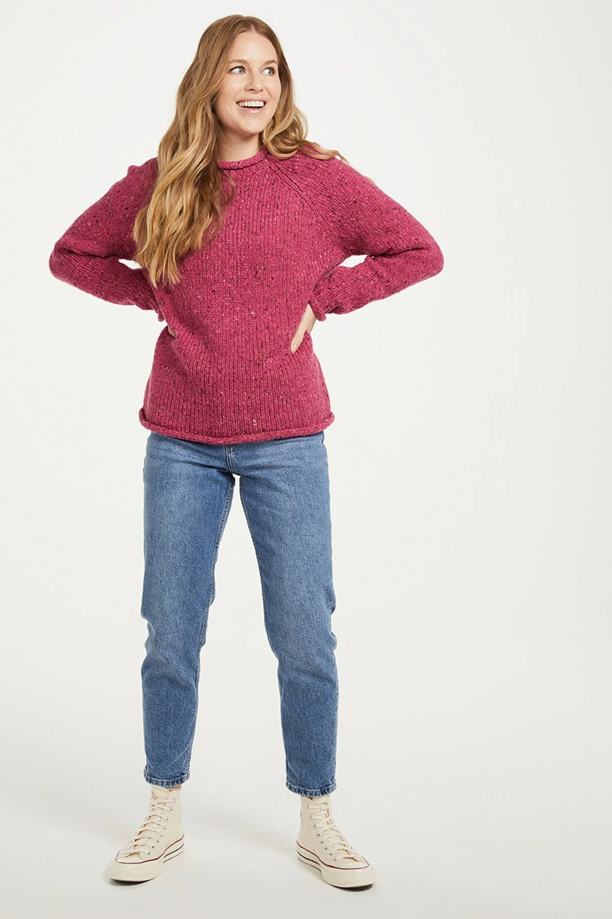 Roll Neck Reglan Crew Jumper in Pink