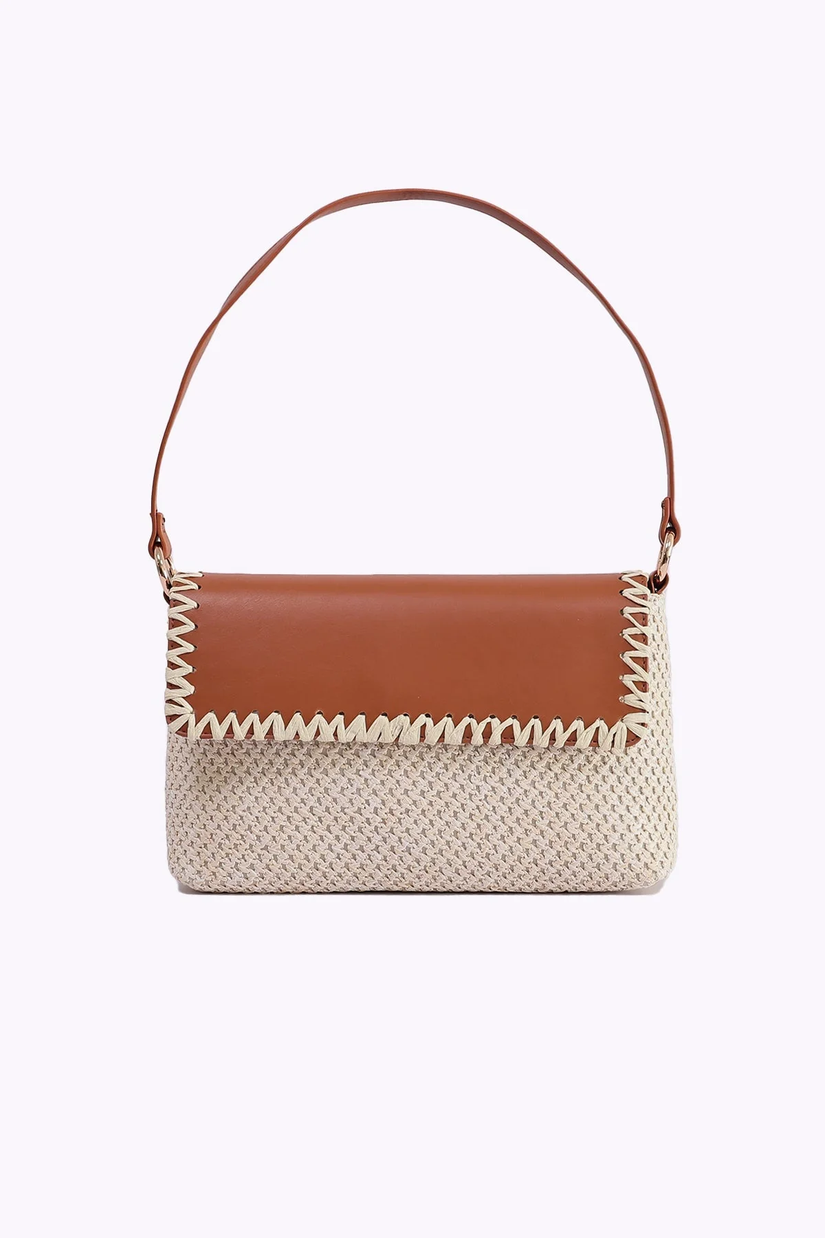 Contrast Raffia Crossbody Bag