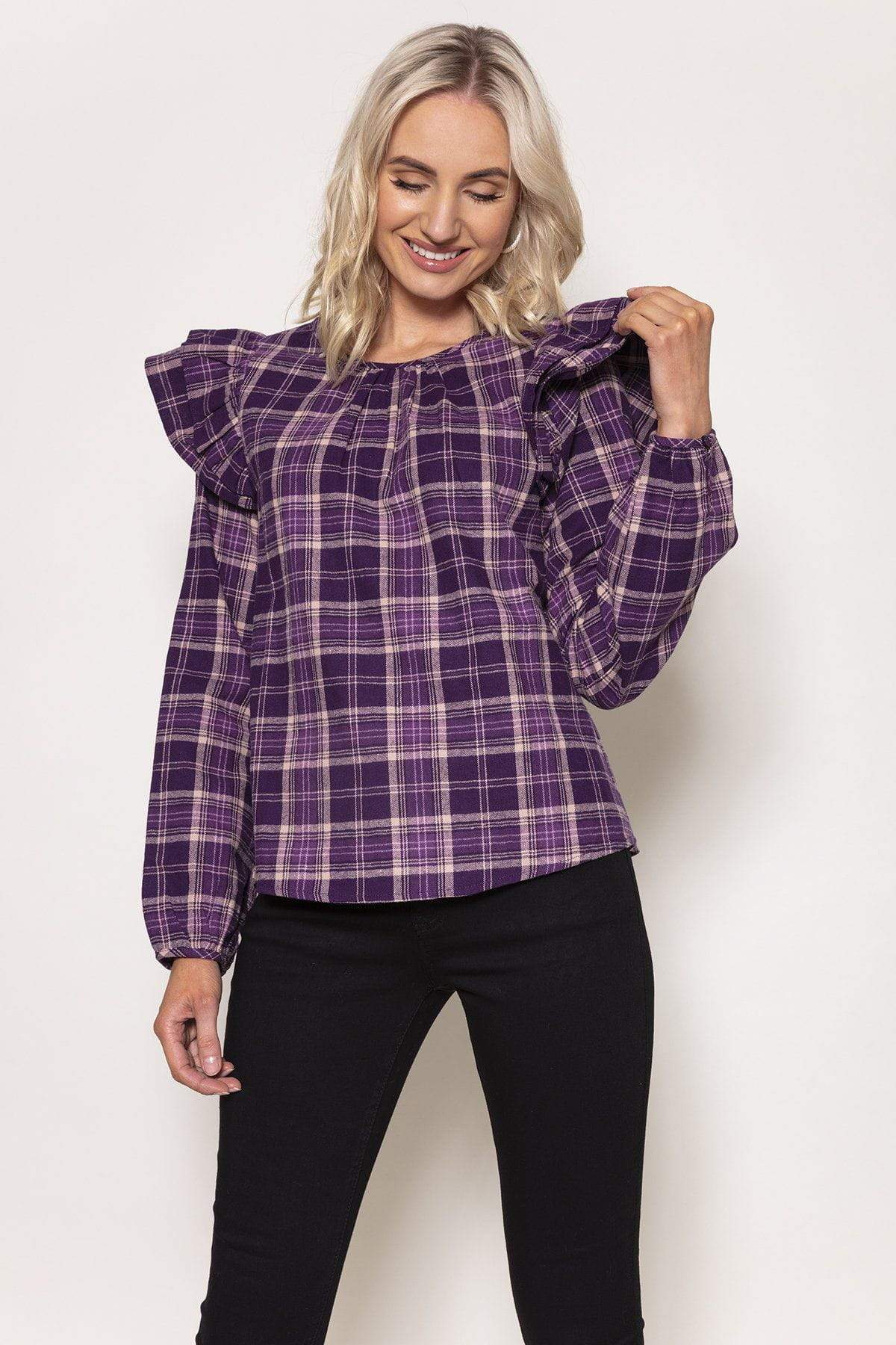 Soft Touch Ruffle Blouse in Purple