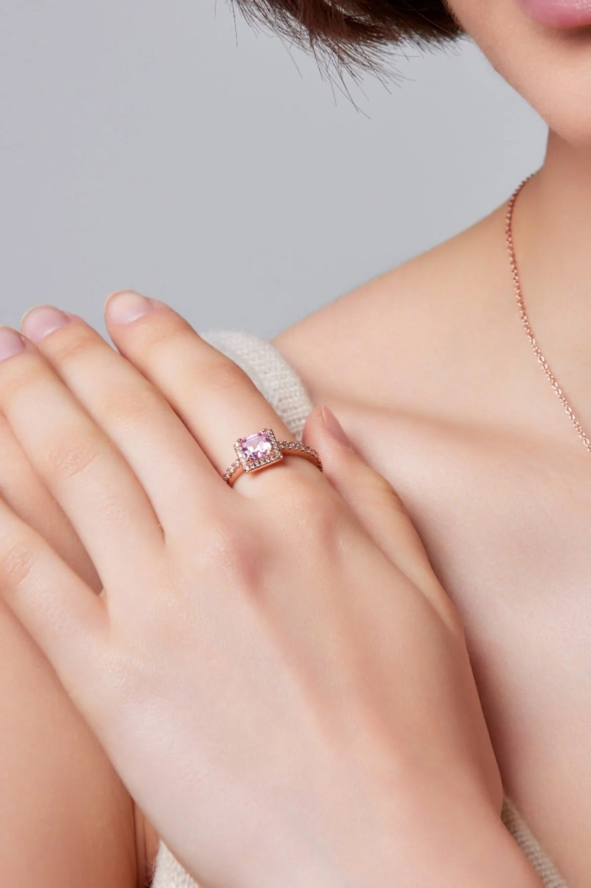 Pink CZ Rose Gold Ring Size 7