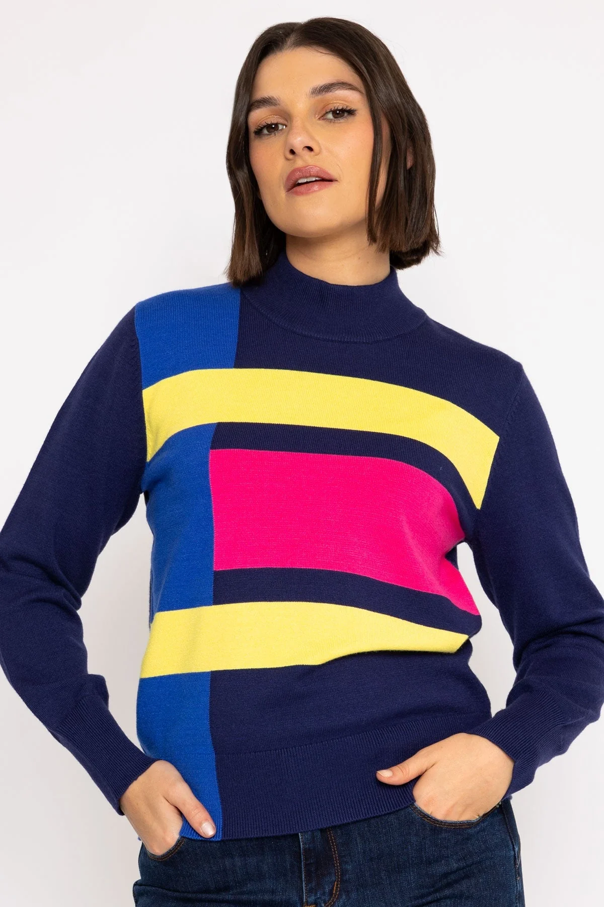 Colour Block High Neck Knit