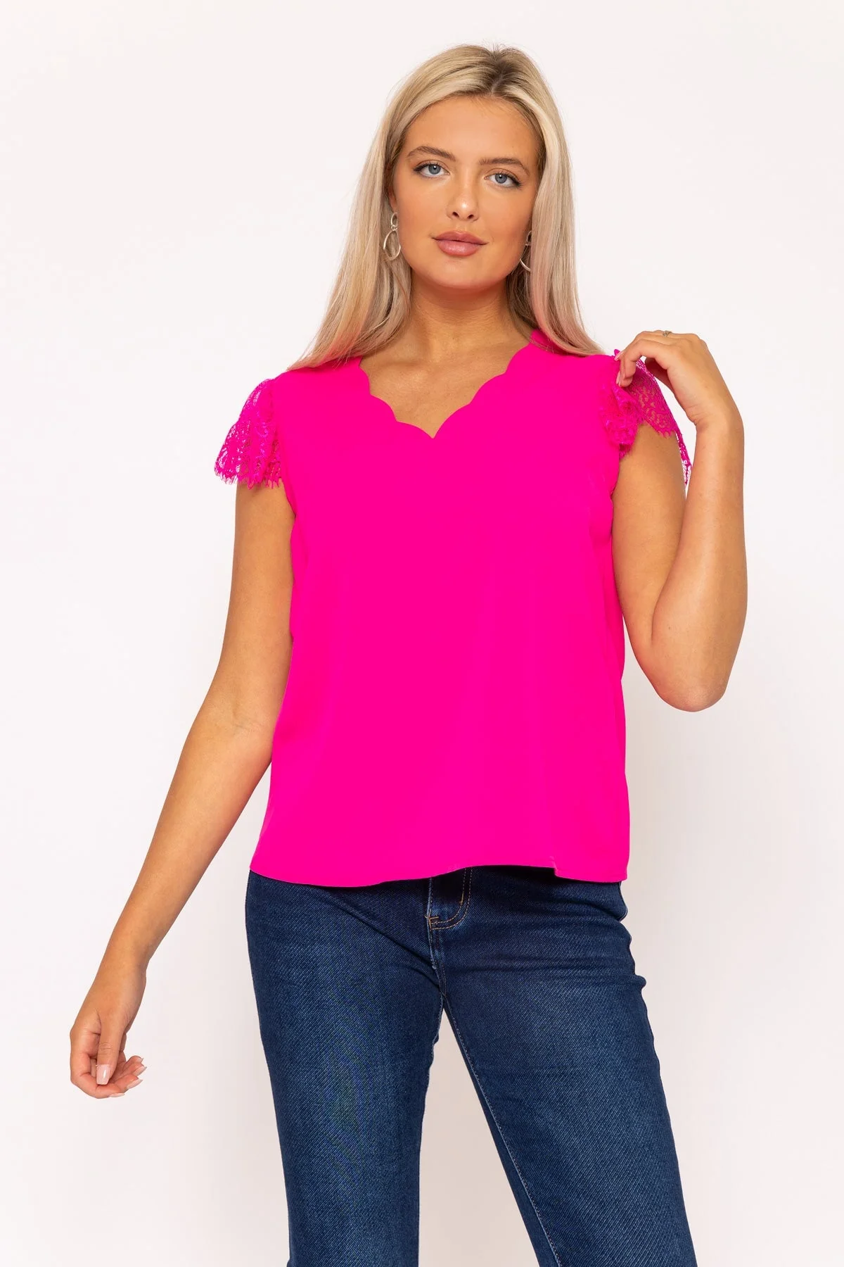 Pink Cap Sleeve Lace Top