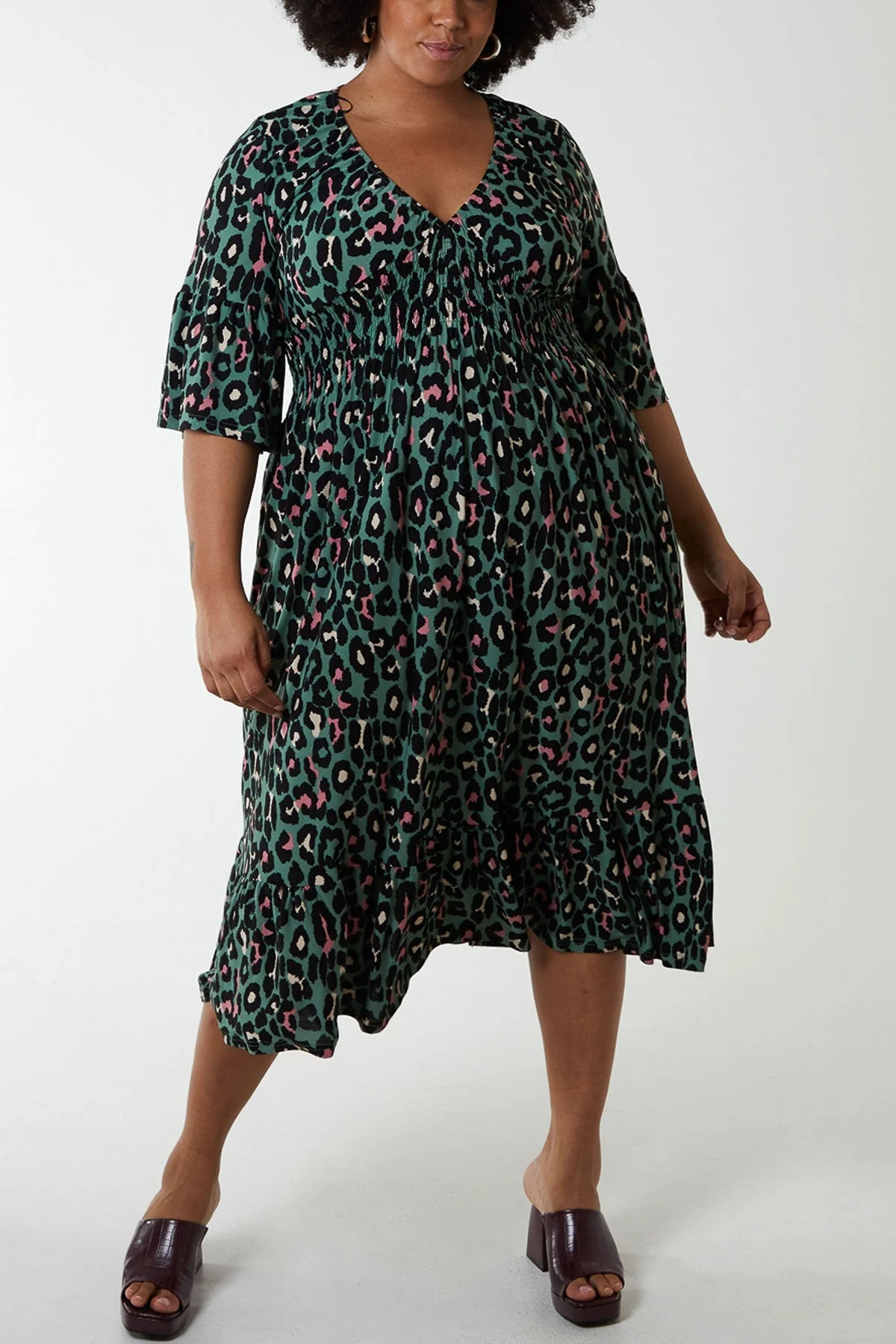 Green Printed Midi Dress