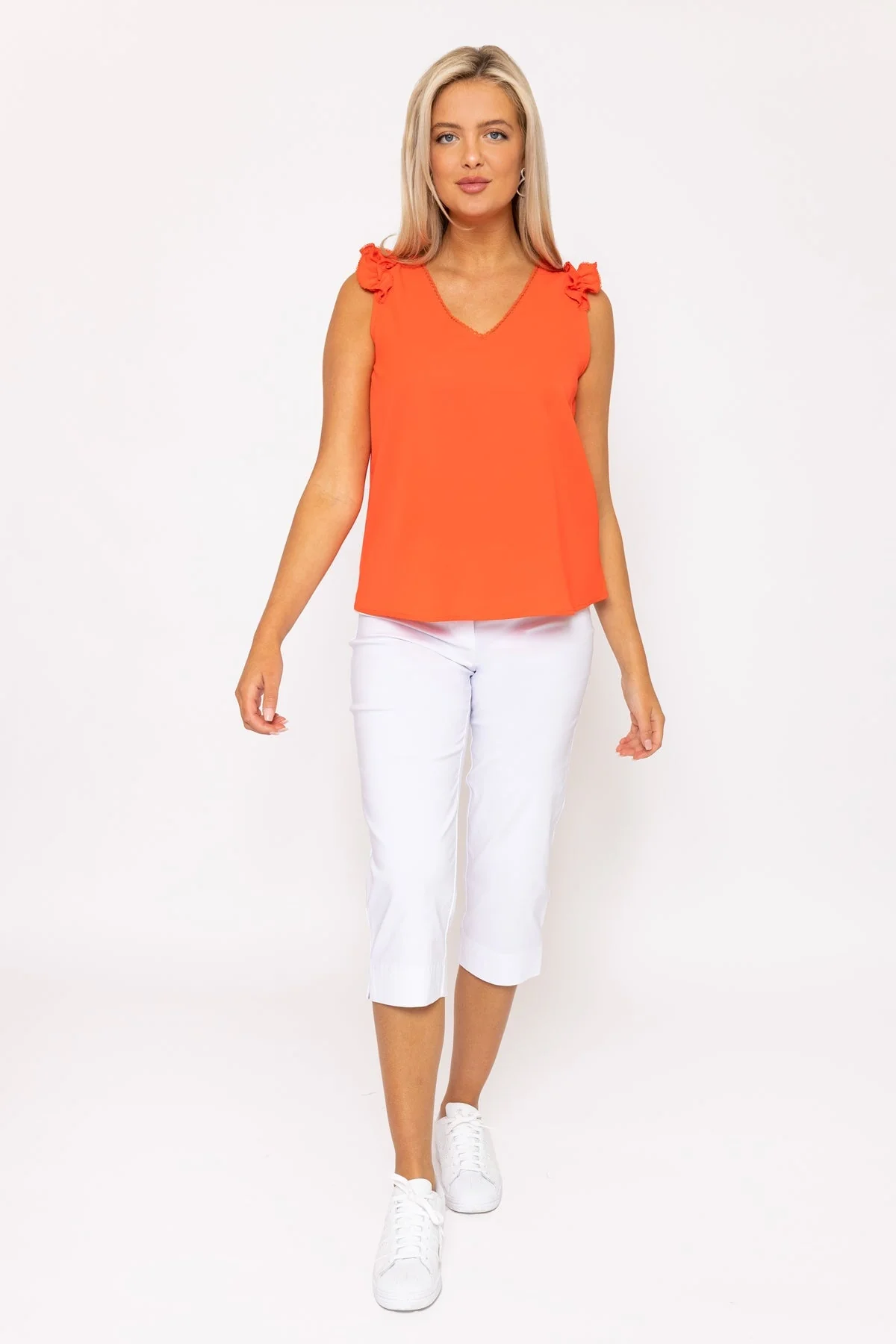 Coral Sleeveless Ruffle Top