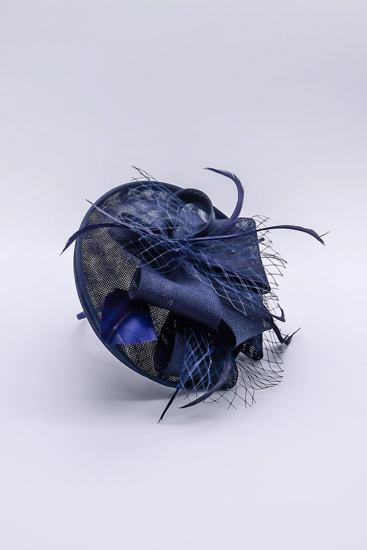 Navy Hairband Net & Feather Fascinator