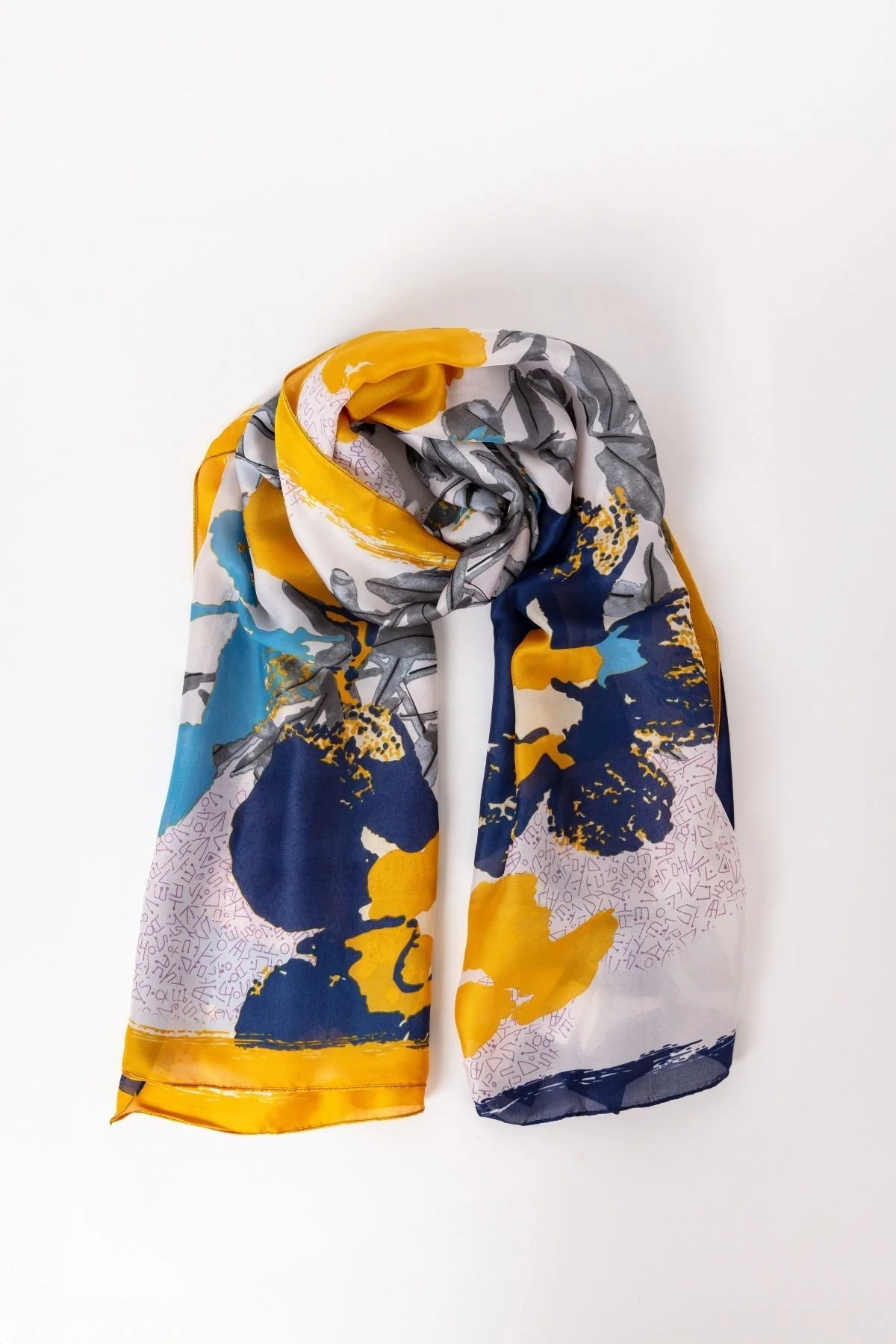 Abstract Floral Scarf in Navy