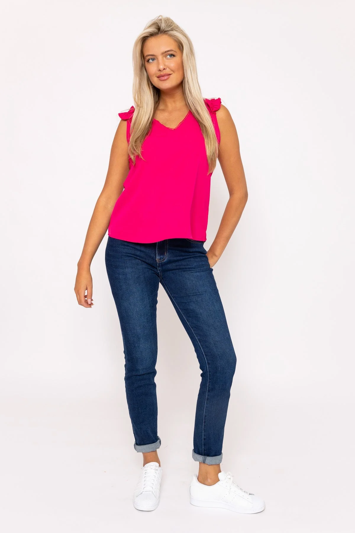 Pink Sleeveless Ruffle Top