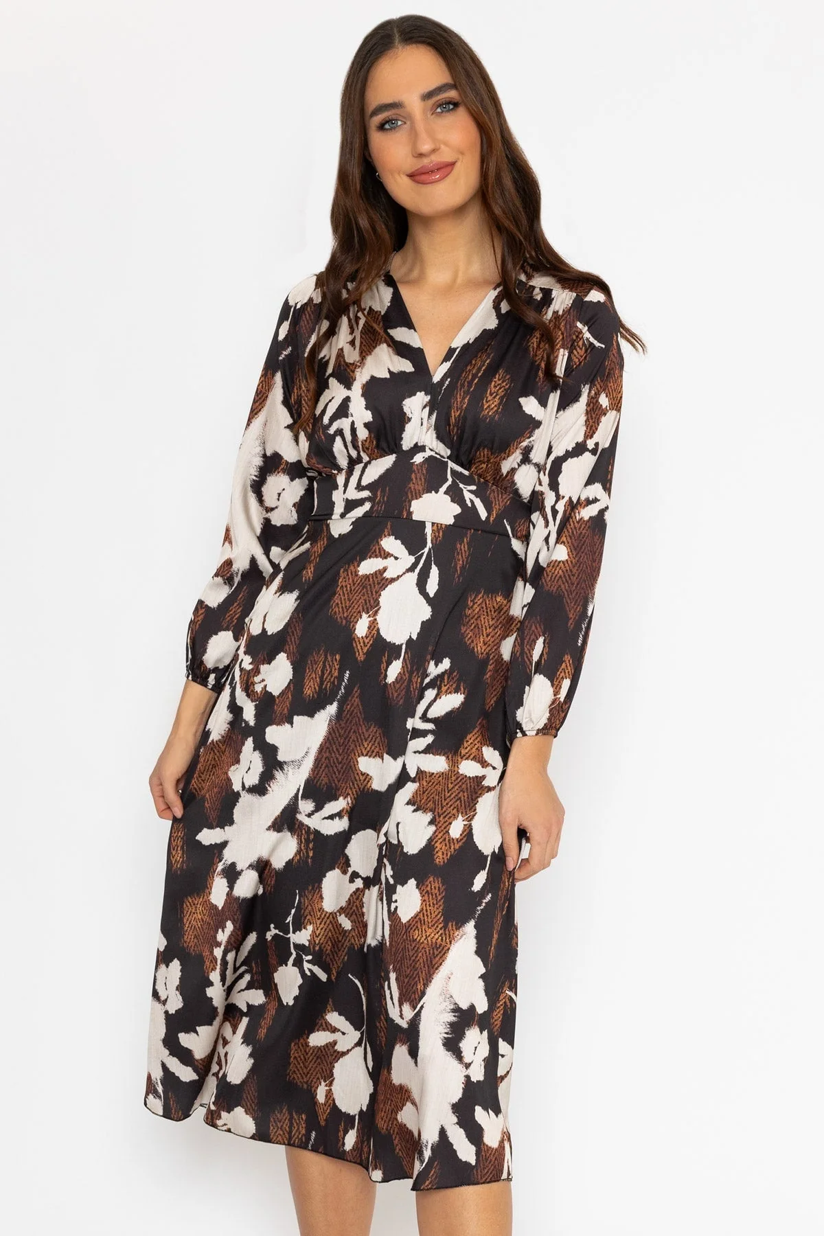 Cliodhna Brown Printed Midi Dress
