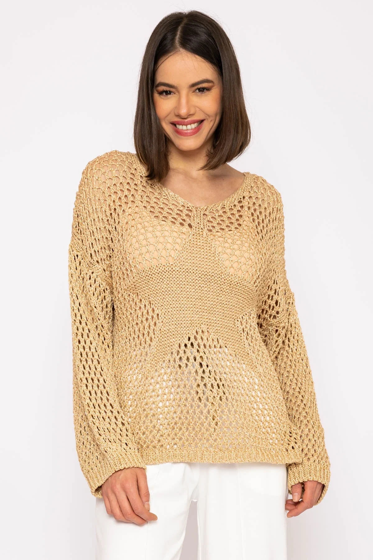 Cream Metallic Star Knit