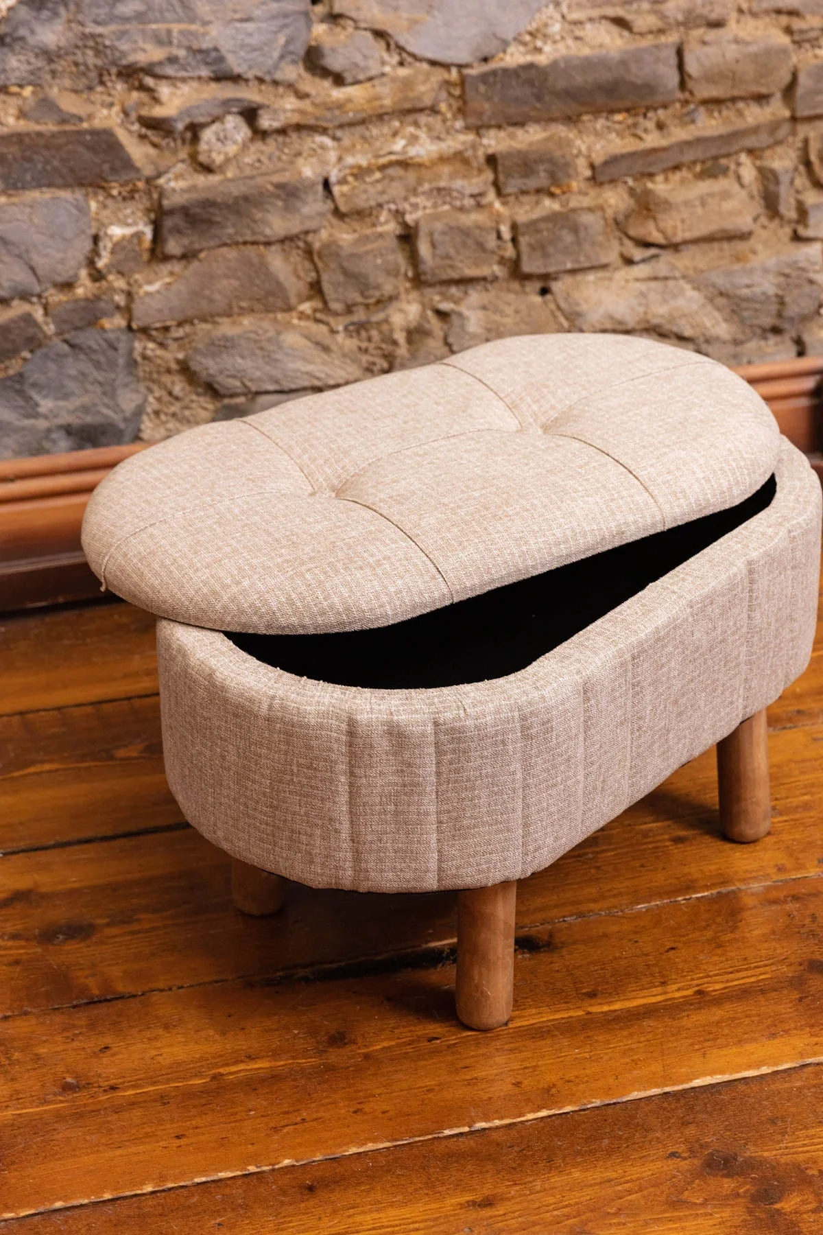 Oatmeal Fabric Oval Storage Stool