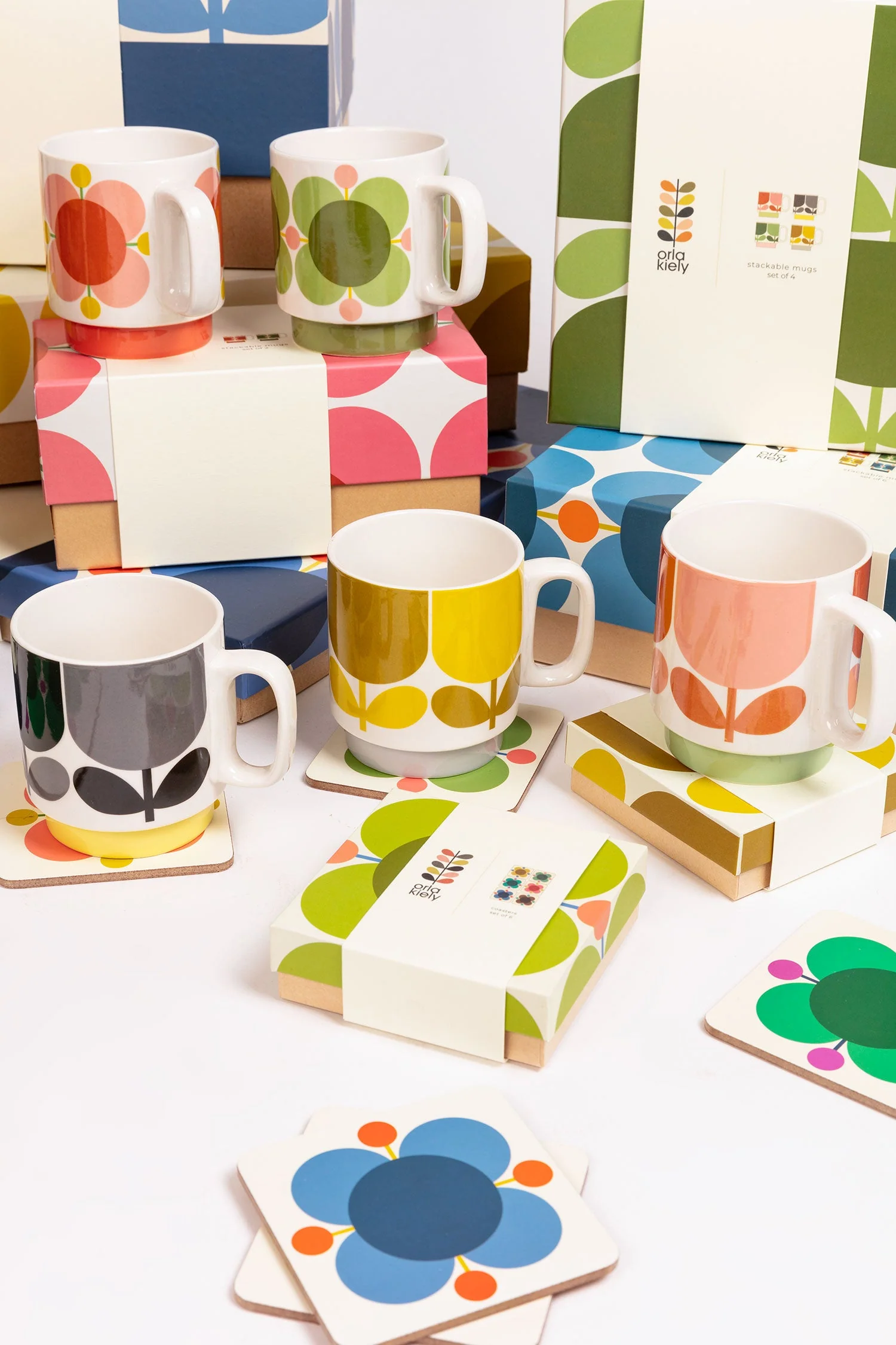 Set of 2 Stacking Mugs - Atomic Flower in Sky & Sunflower