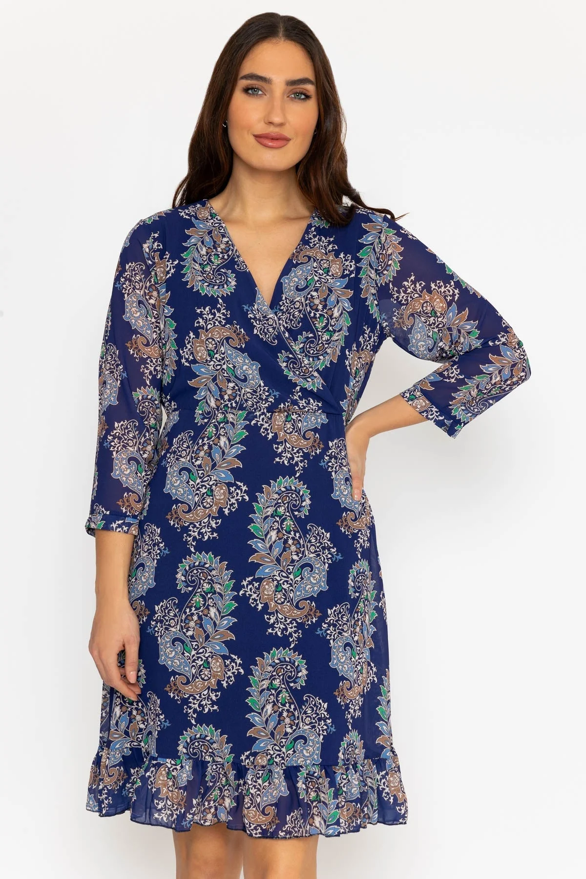 Roisin Knee Length Dress in Navy Print