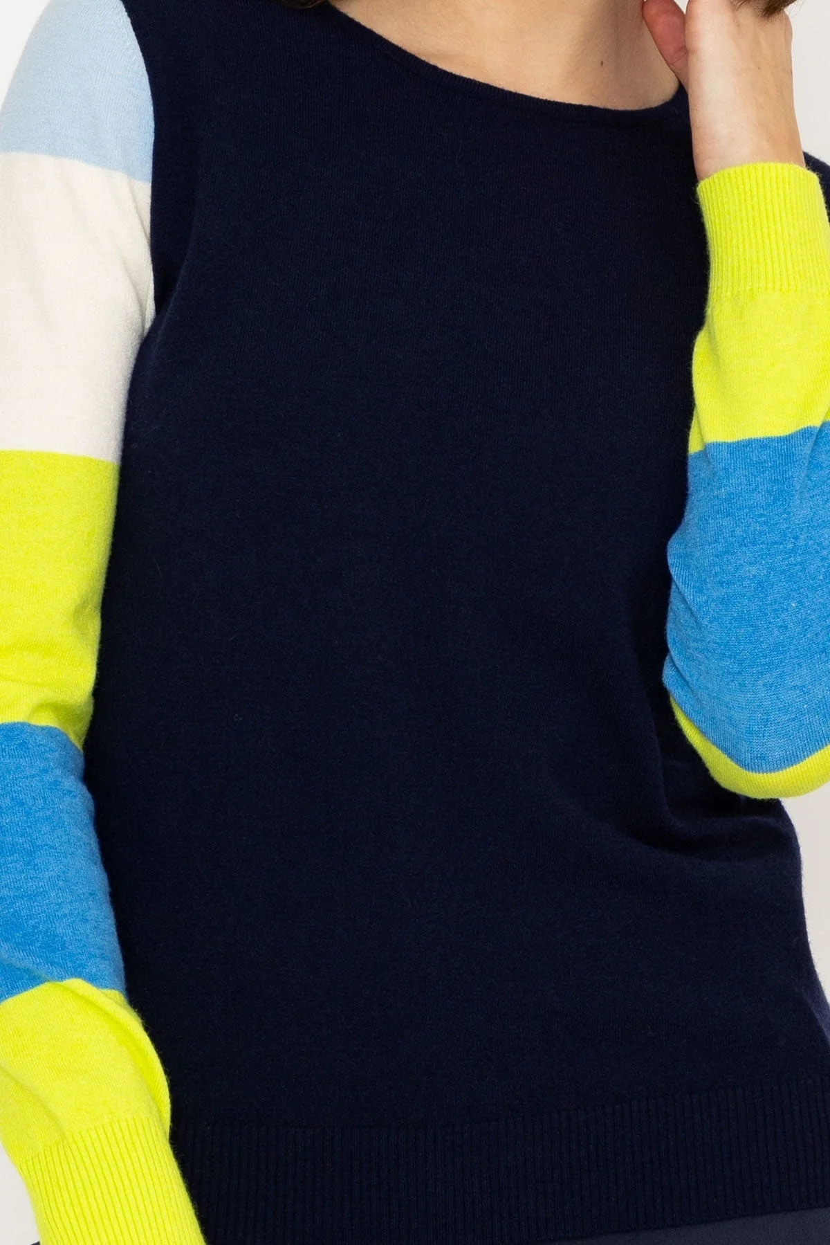 Stripe Sleeve Knit in Navy