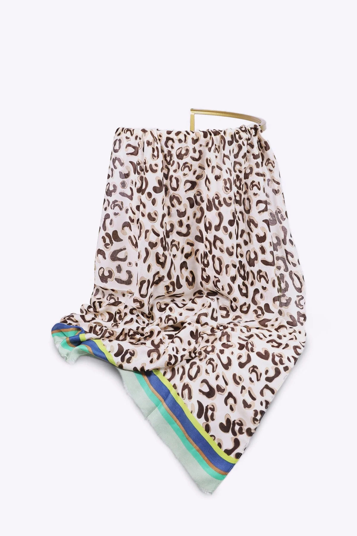 Animal Print Scarf with Green Border