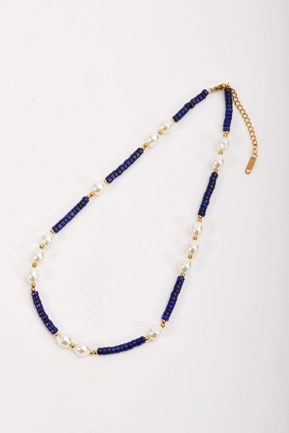 Lapis And Pearl Beaded Necklace