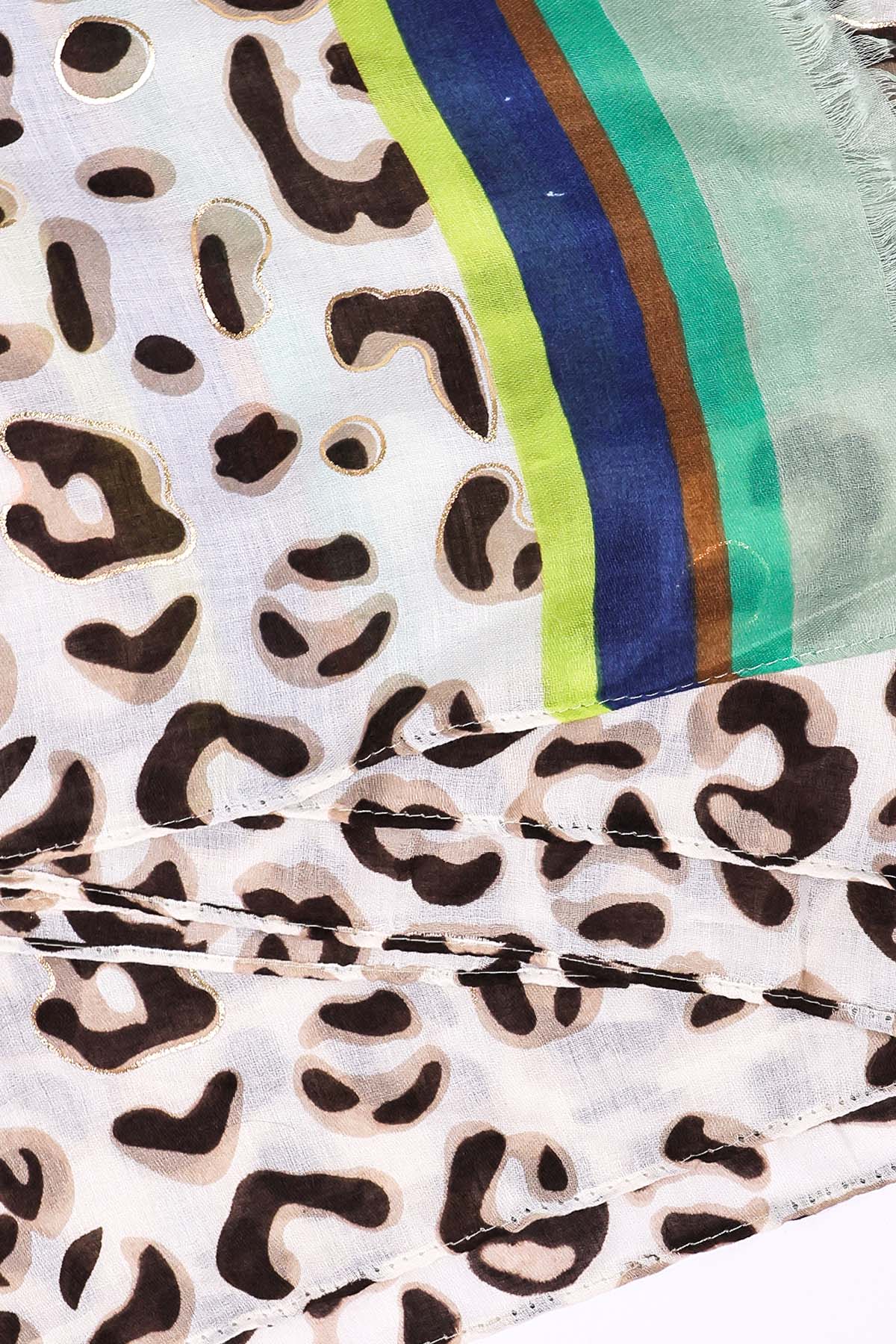 Animal Print Scarf with Green Border