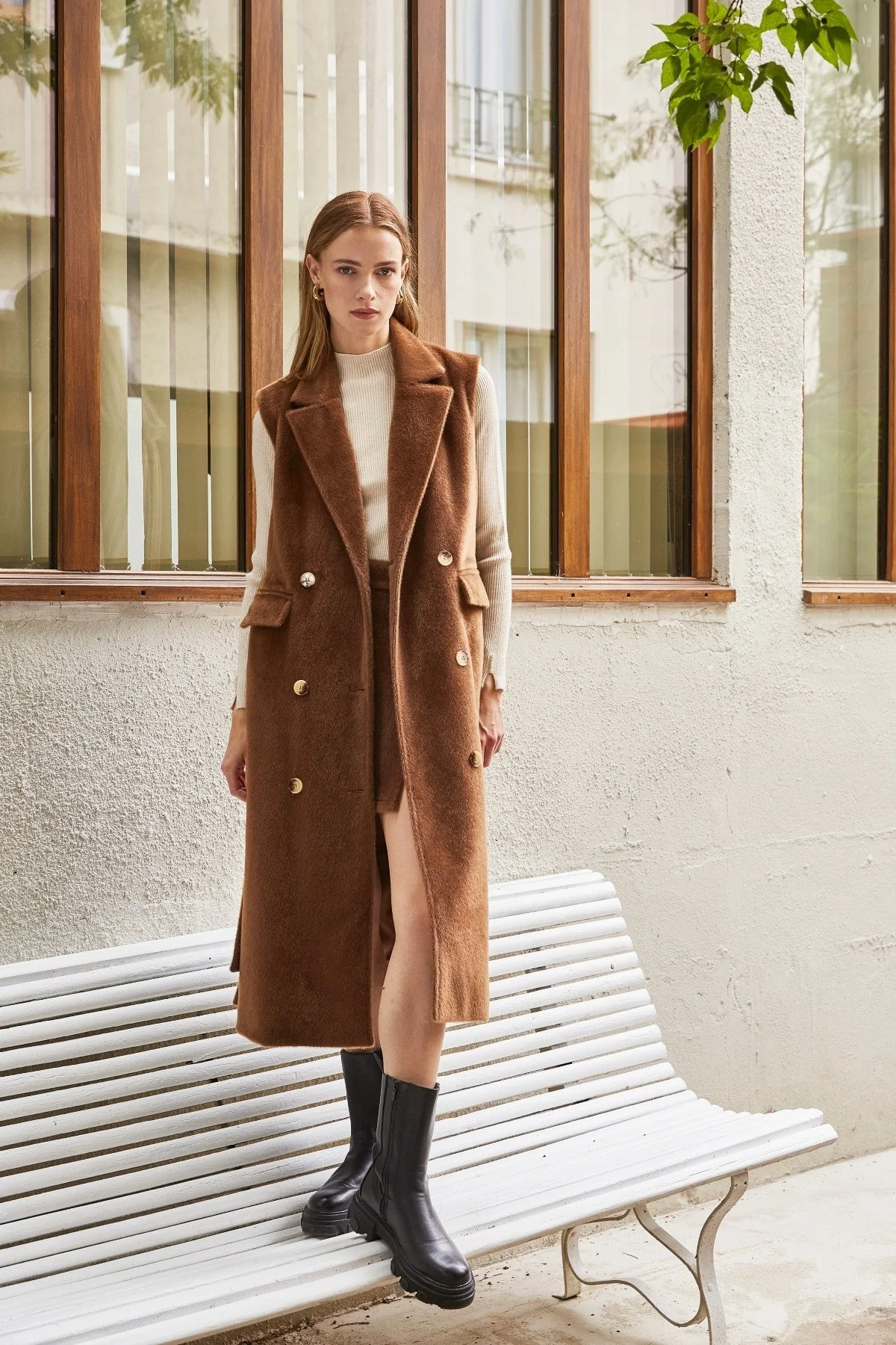 Faux Fur Gilet in Brown