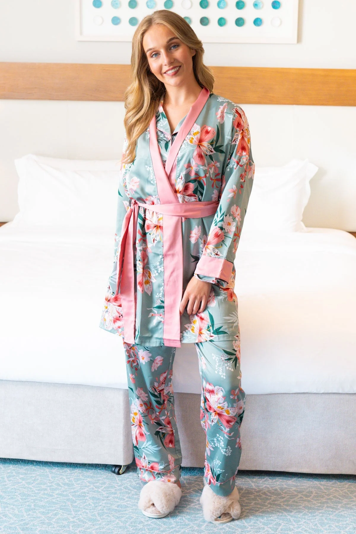 Boxed Green Floral Satin Robe
