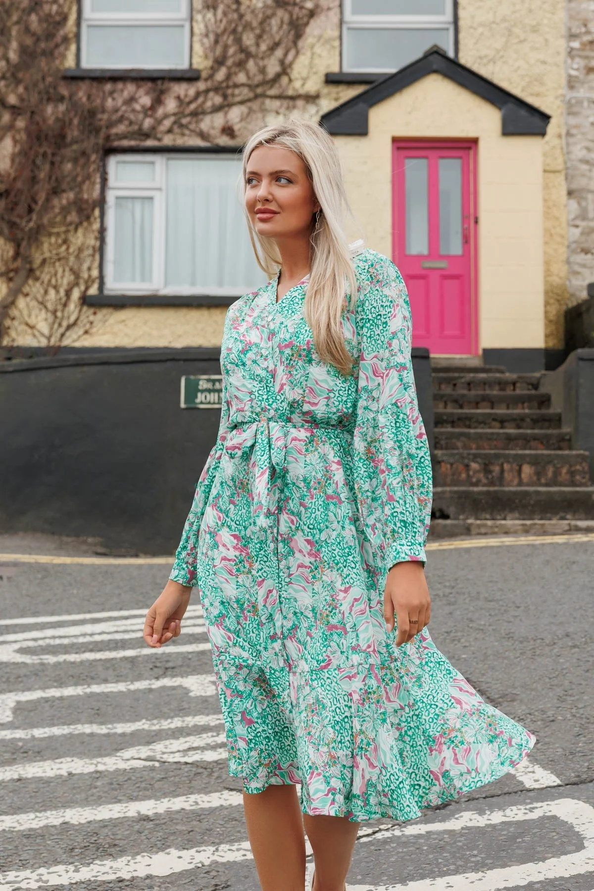 Norah Green Printed Midi Dress