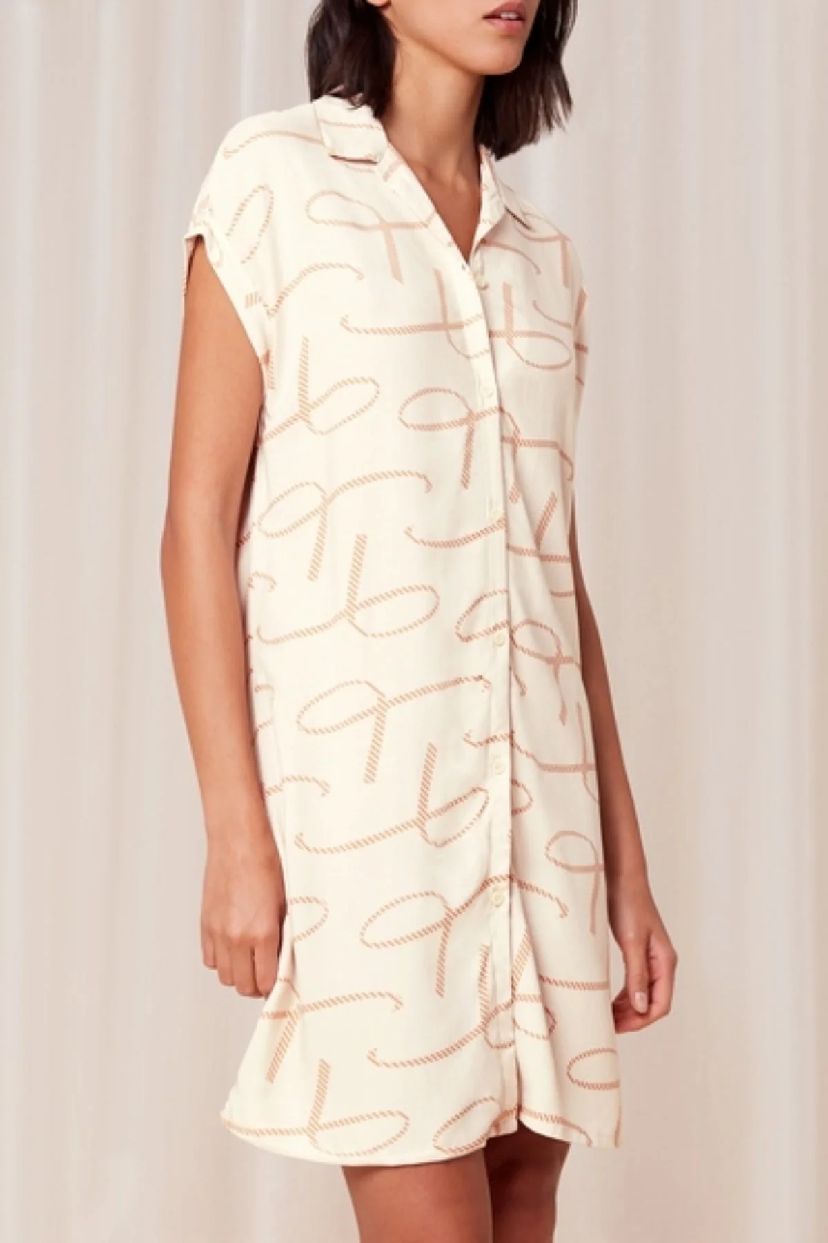 Boyfriend Fit Nightdress in Beige Print