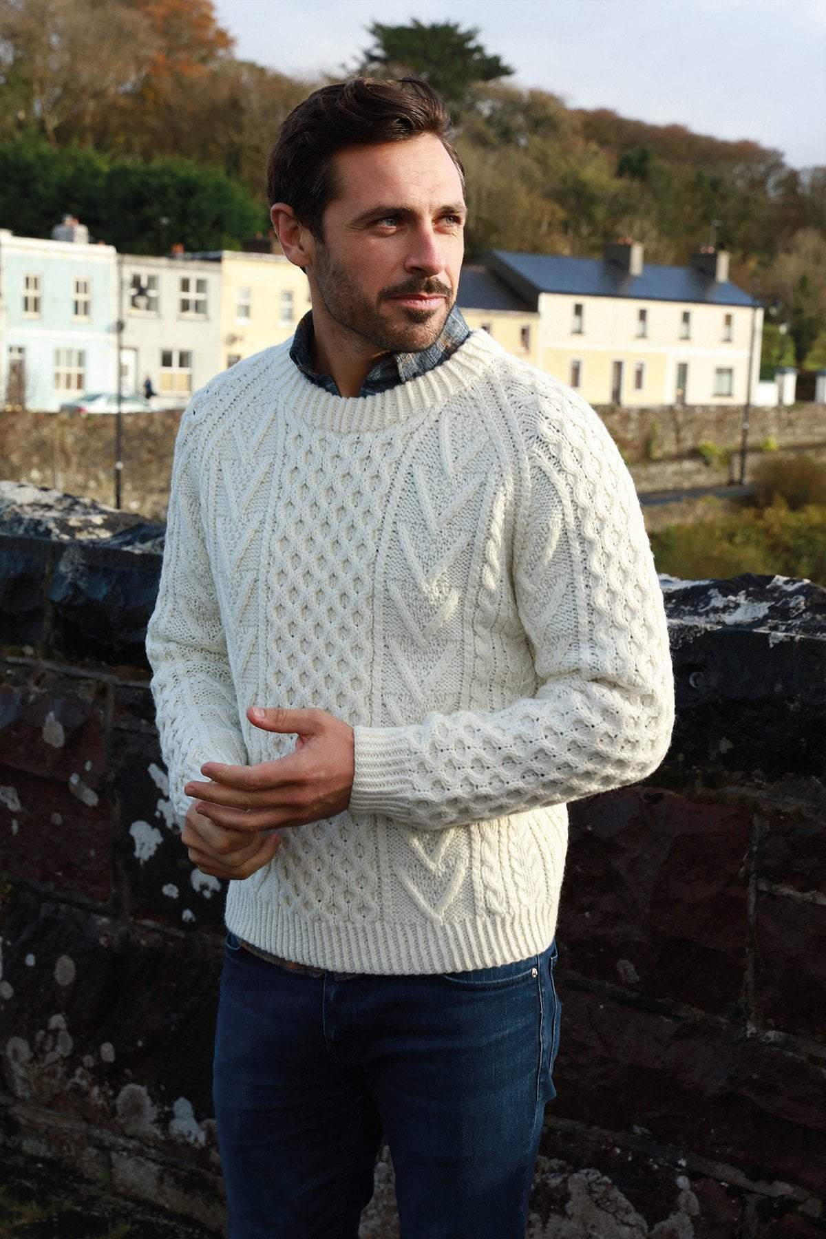 Unisex Handknit Merino Wool Sweater in Cream