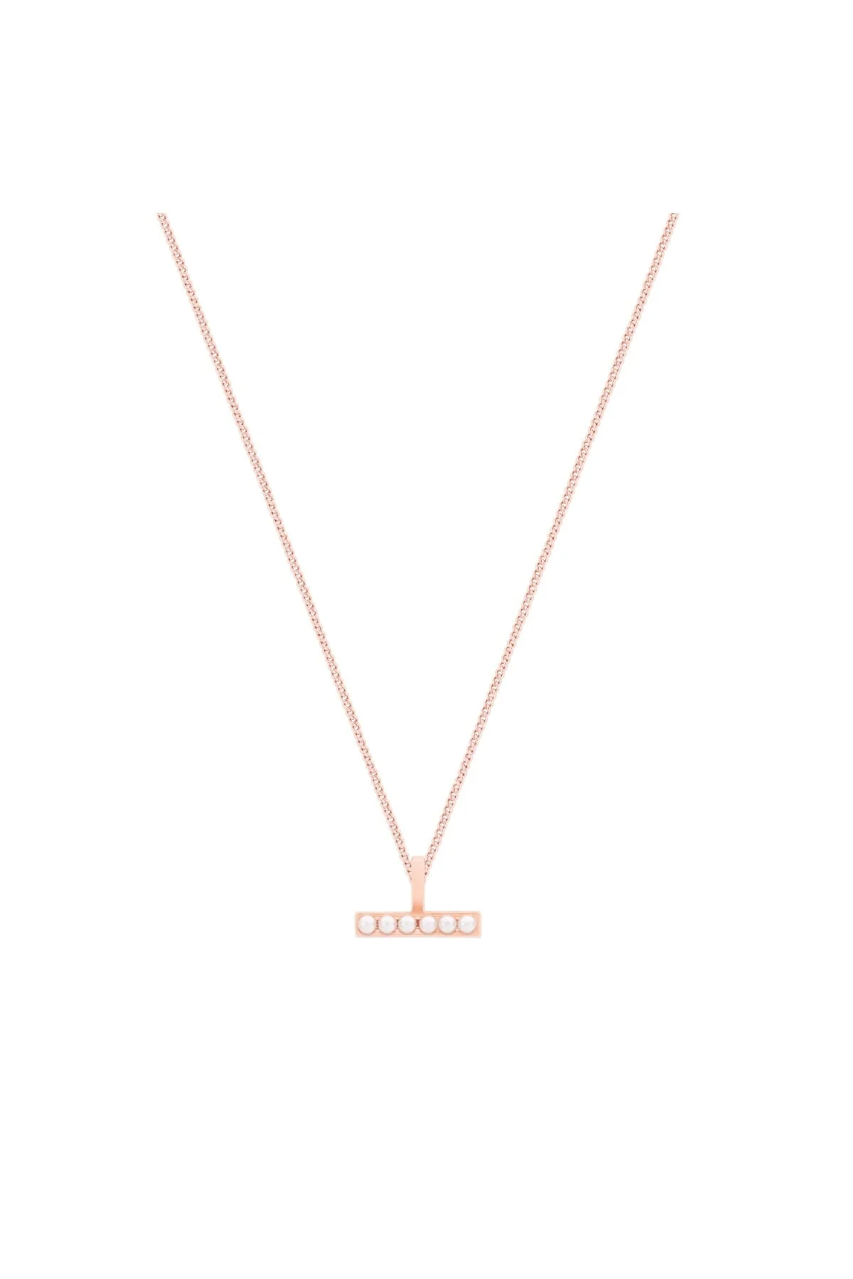 Pearl T-Bar Necklace in Rose Gold