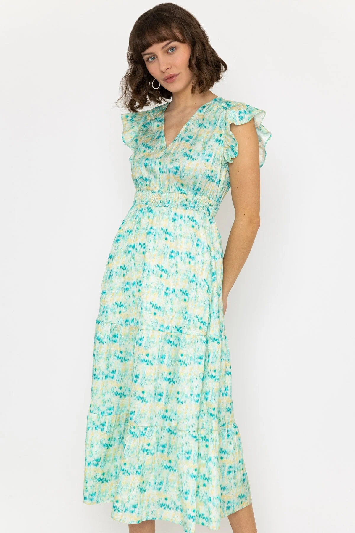 Ruth Midi Dress in Green Print