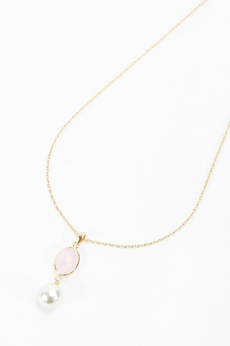 Pink Stone Drop Pearl Necklace