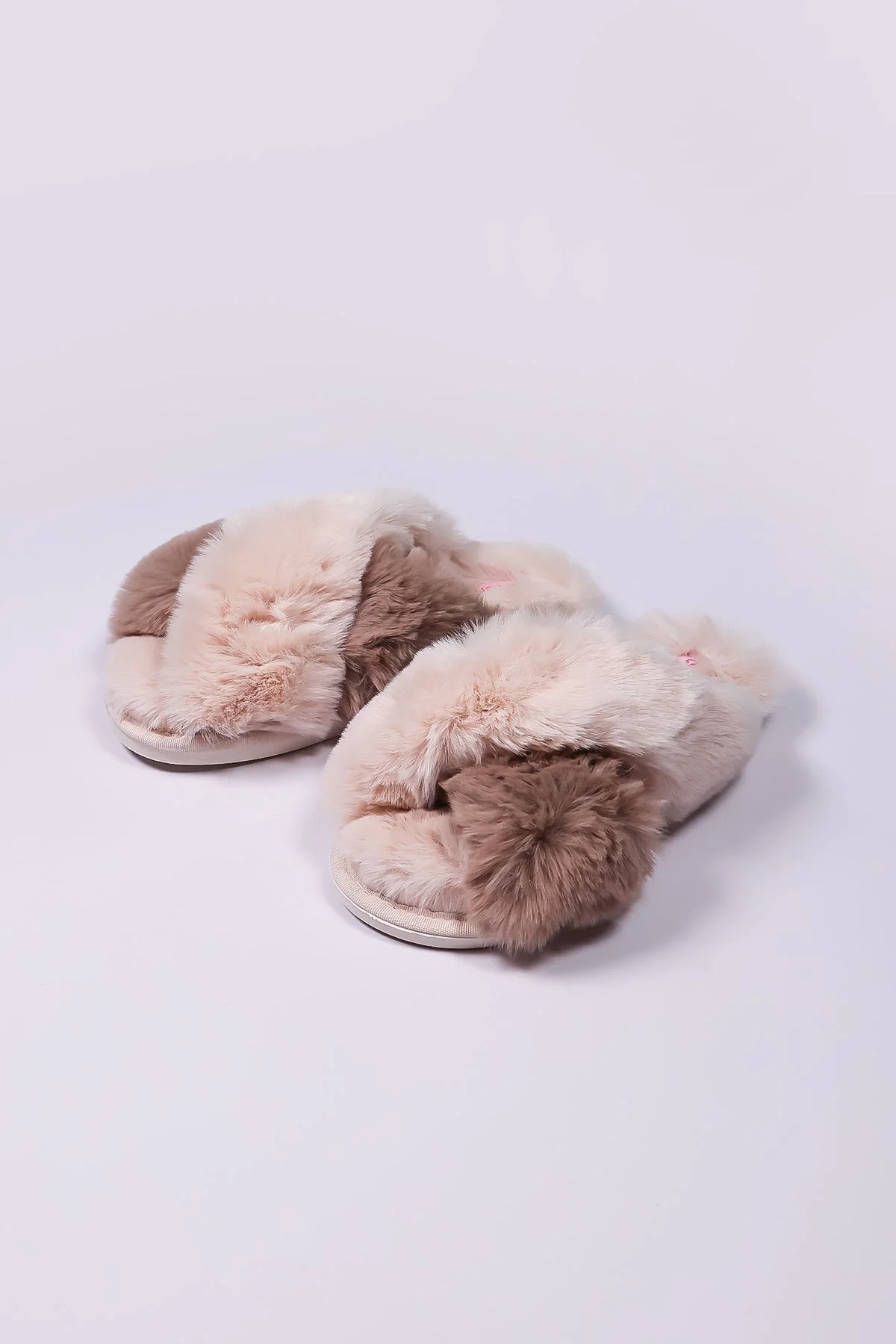 Cream Faux Fur Contrast Slippers