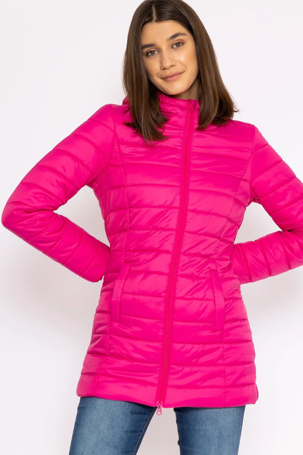 Long Puffa Coat in Pink