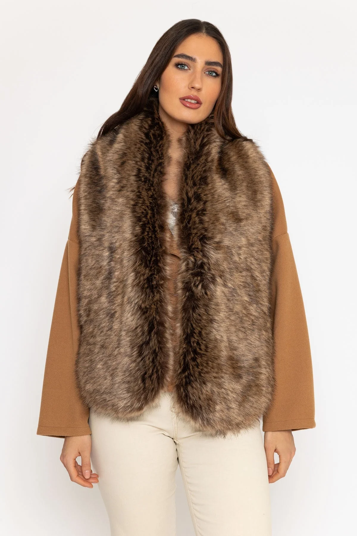 Faux Fur Stole in Brown