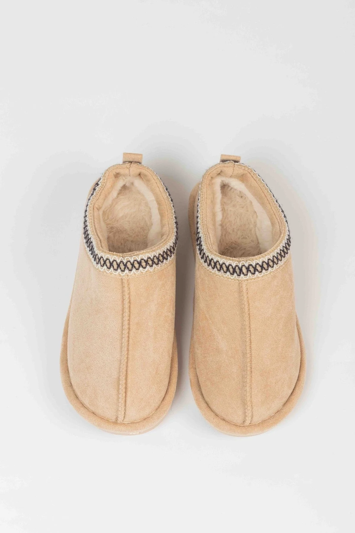 Suedette Mule Slippers in Beige