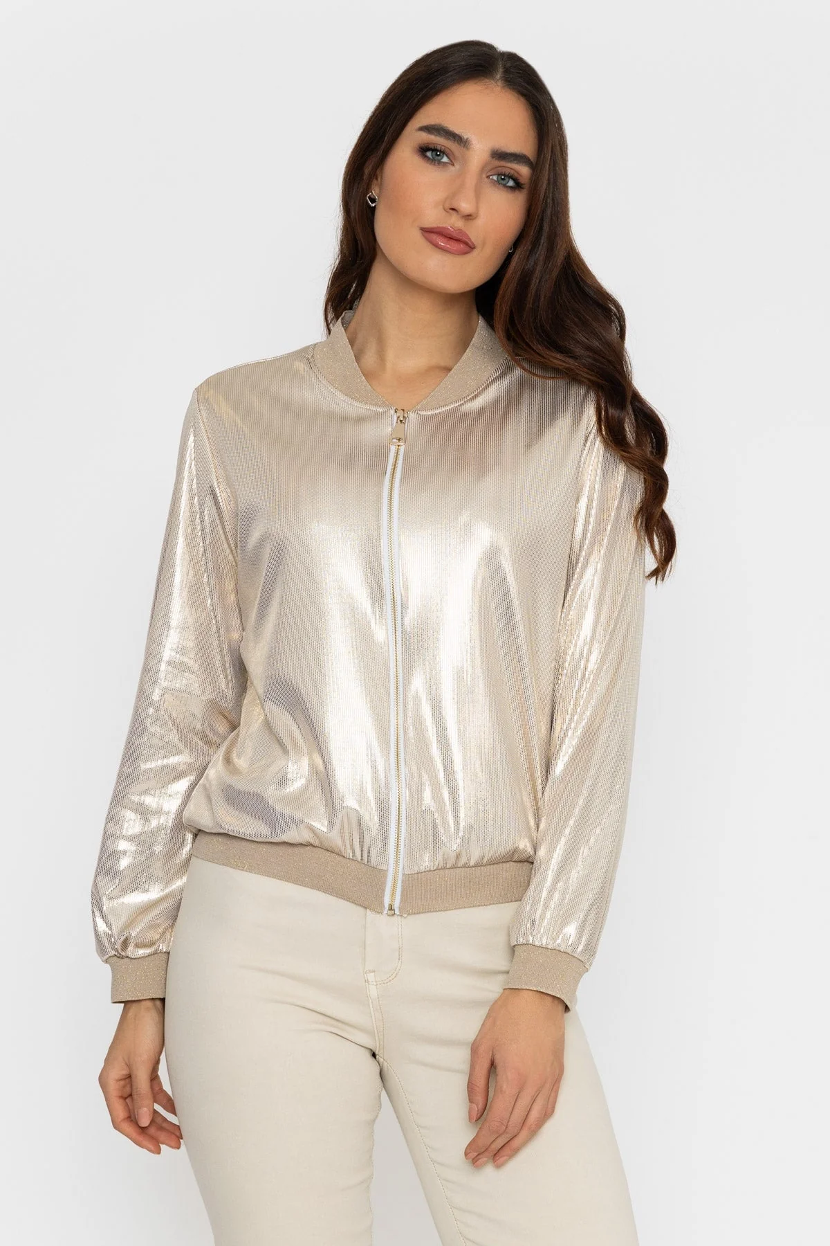 Metallic Bomber Jacket in Gold