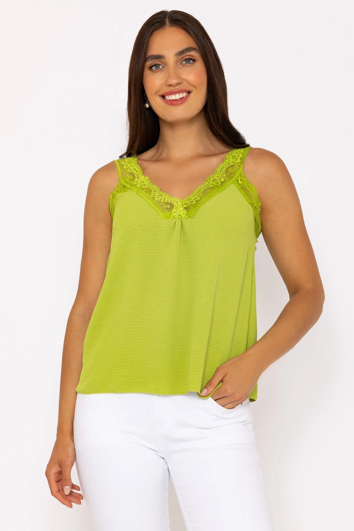 Lace Trim Cami in Green