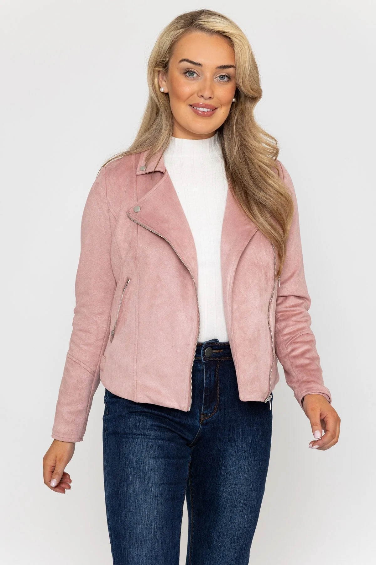 Suede Biker Jacket in Blush