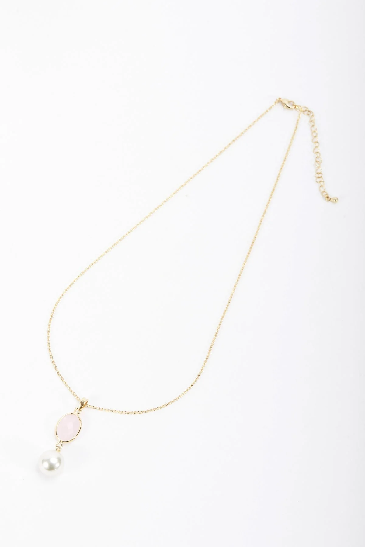 Pink Stone Drop Pearl Necklace