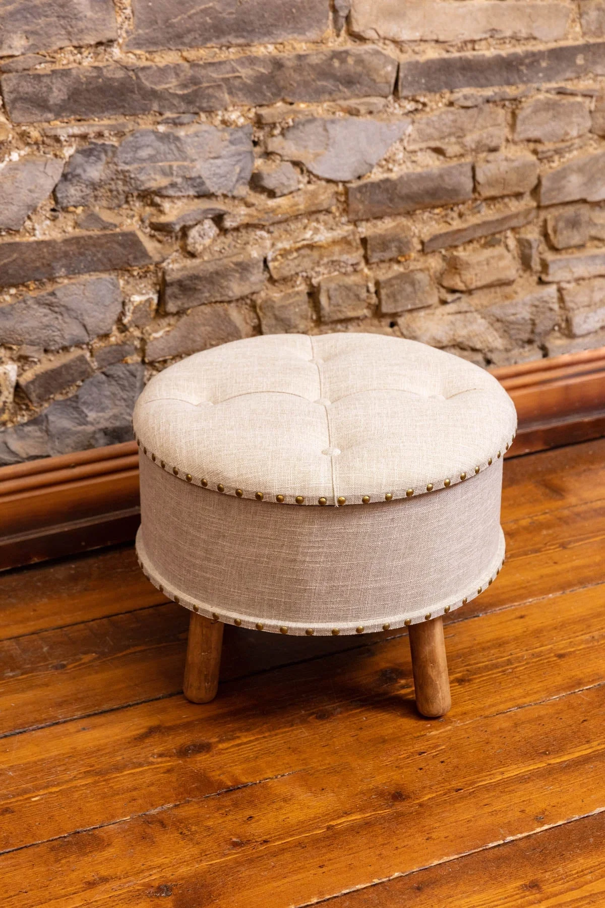 Oatmeal Fabric Upholstered Storage Stool