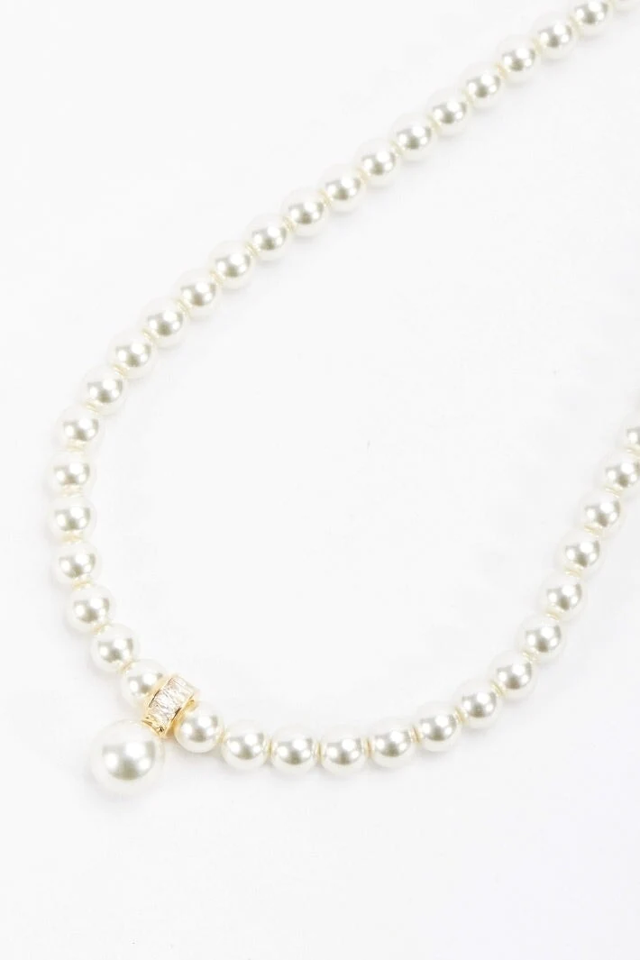 Gold Tone Drop Pearl Necklace